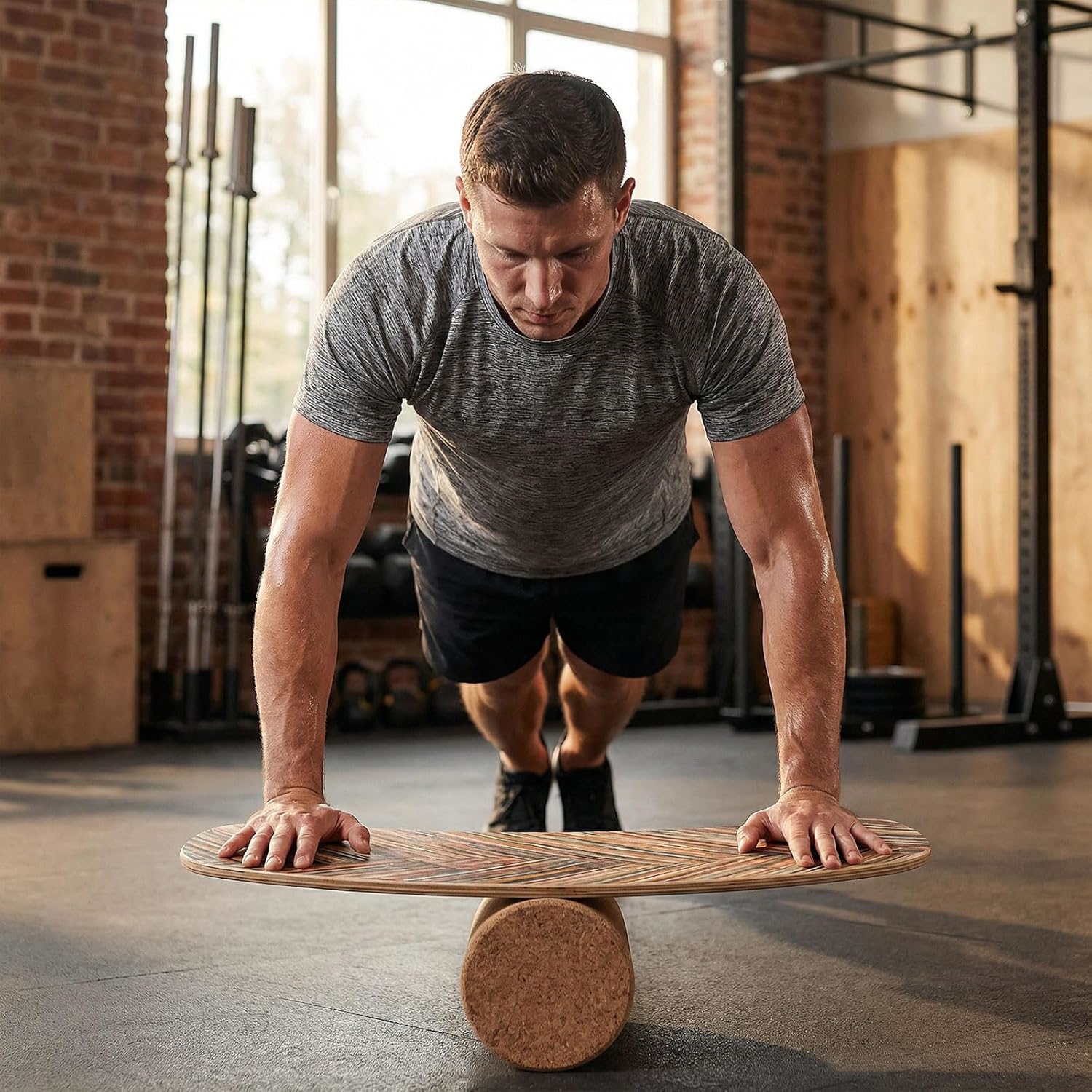 Image of Balance Board For Adults, Balancing Stability Trainer With Cork Roller, 11-ply Wood, Solid Wood Wobble Board