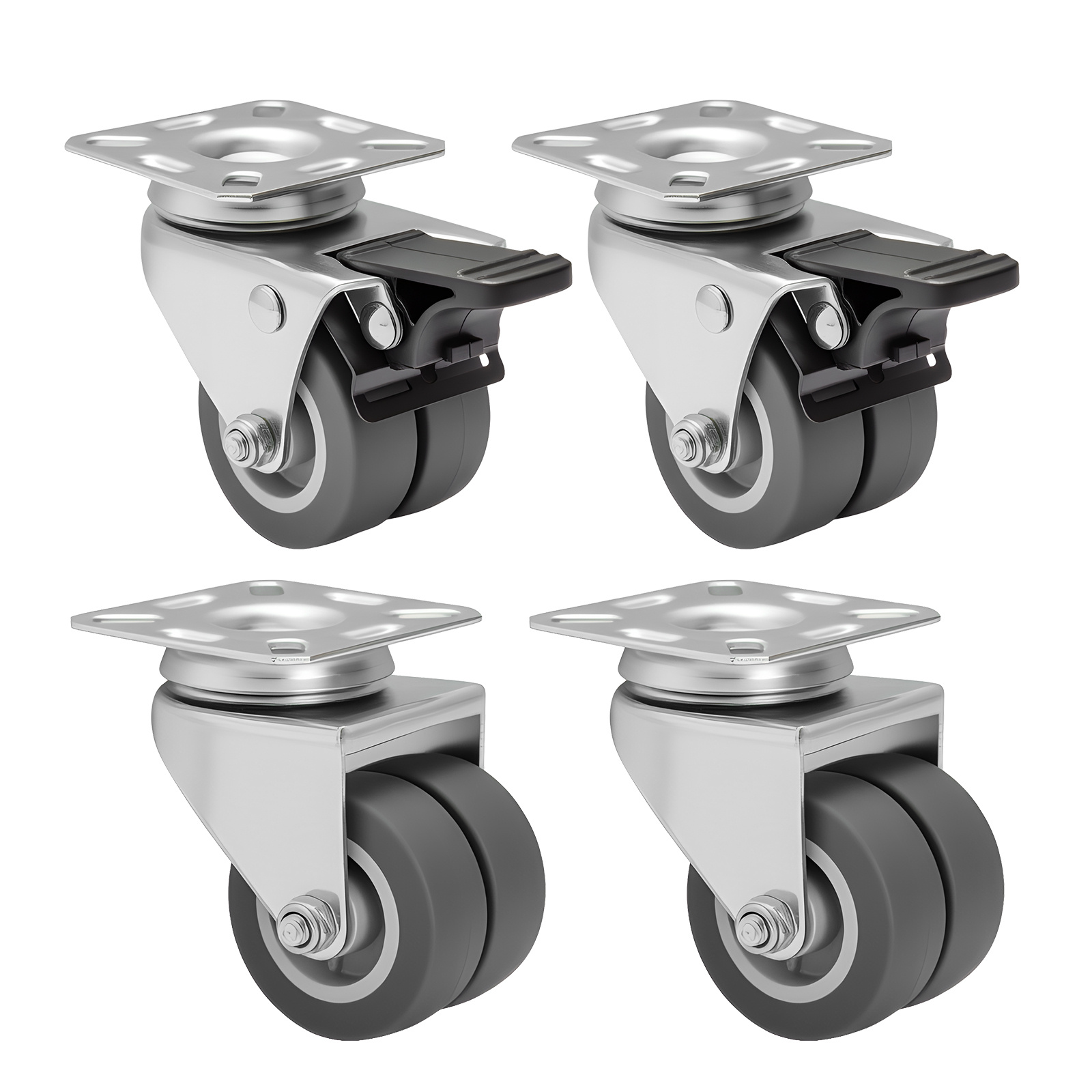TEMU 4pcs Casters Wheels 5.08 Cm Heavy Duty Swivel Soft Rubber Roller With Brake For Platform Trolley Furniture Wheels