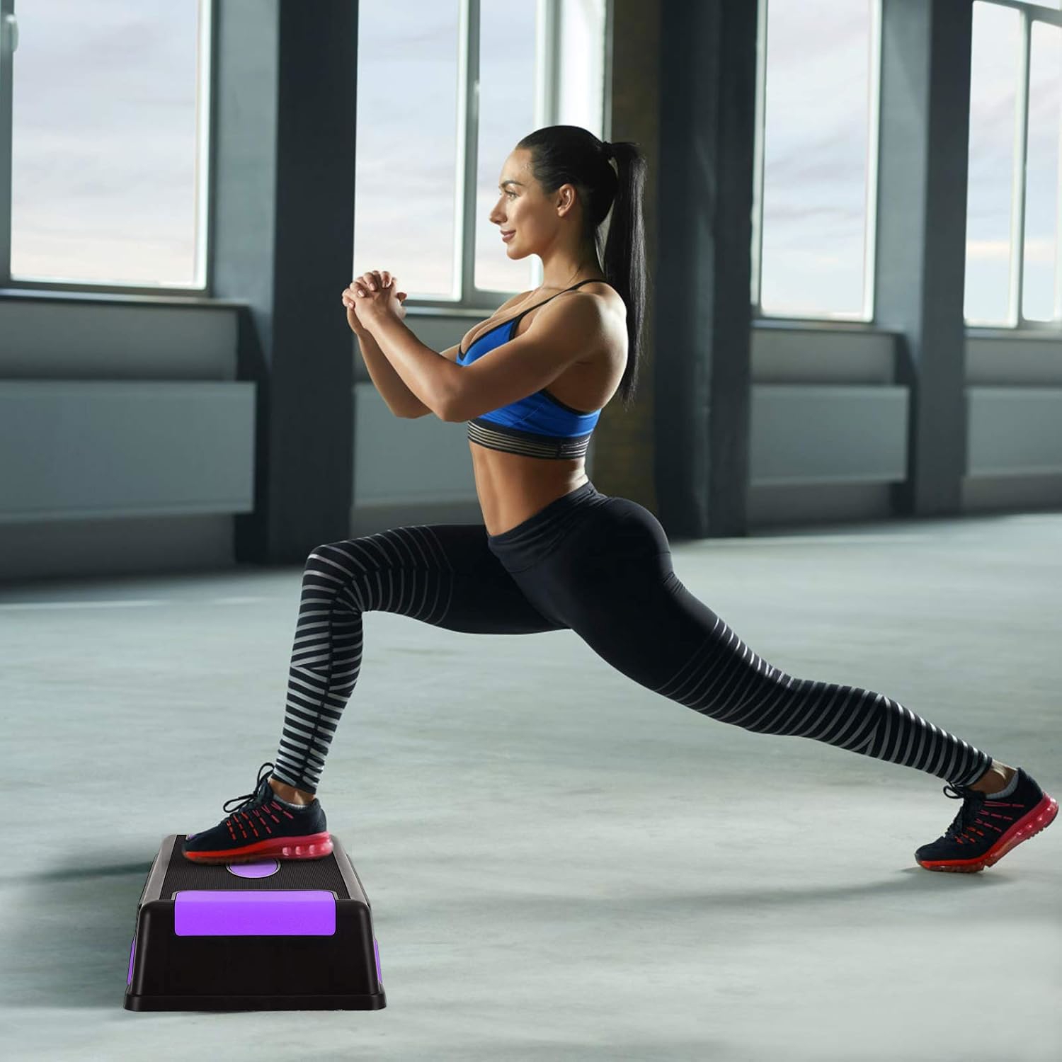 Stepper Platform With 3 Height Levels, Exercise Step With Surface And Non-slip Skates