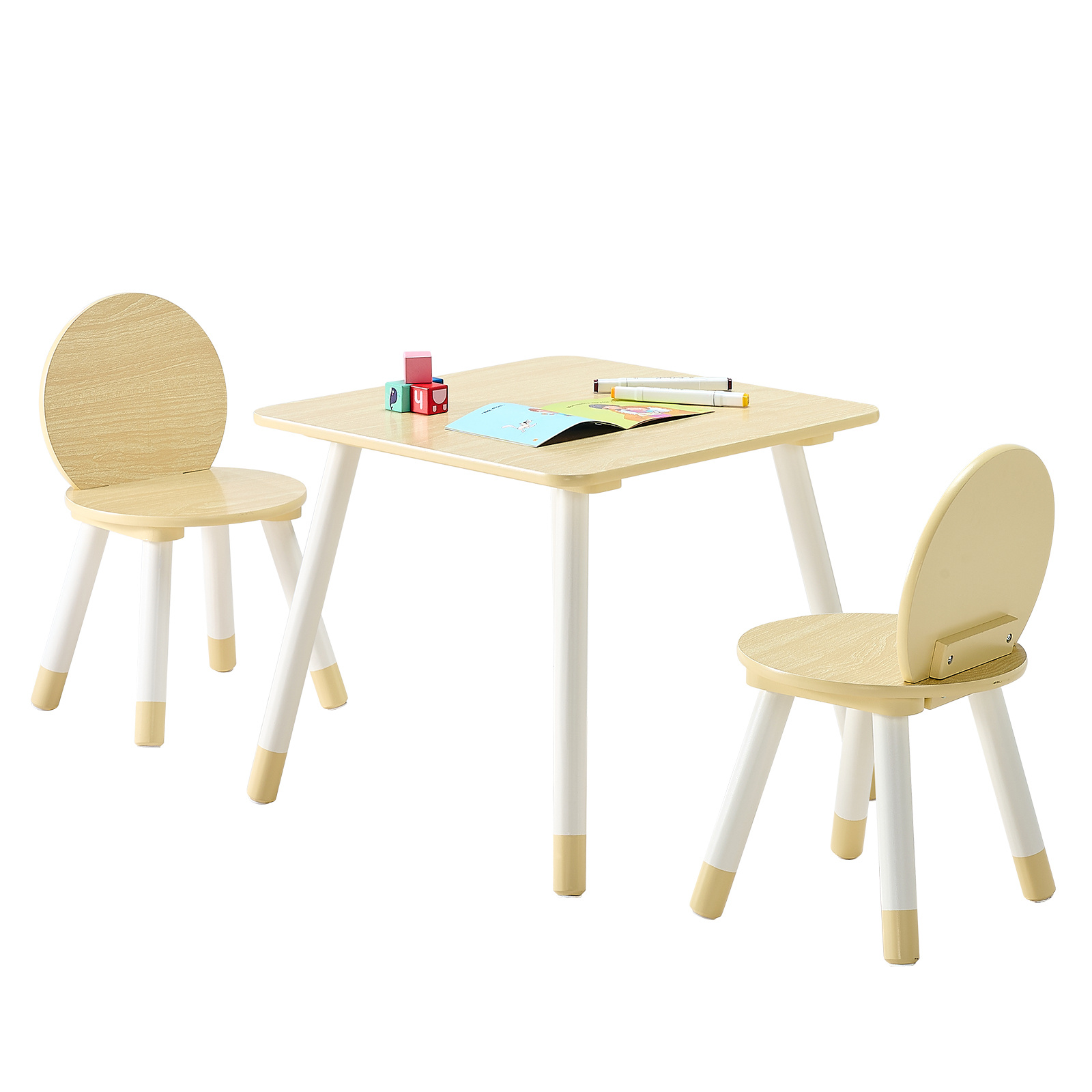 Image of Vevor Kids Table And 2 Chairs Set, Toddler Table And Chair Set With Rounded & Graffiti Desktop, Wooden Desk For Art, Craft, Reading, Learning, Drawing, Classroom/daycare/home