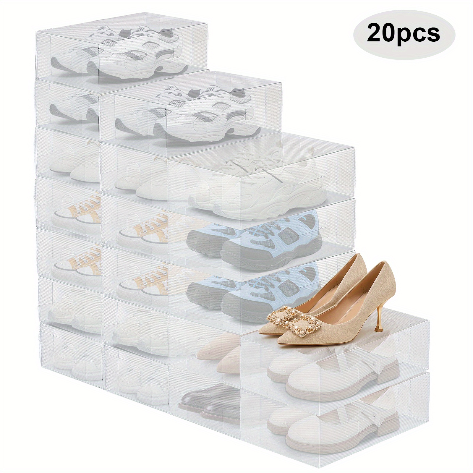 Image of 10-pack/20-pack Stackable Plastic Shoe Storage Boxes