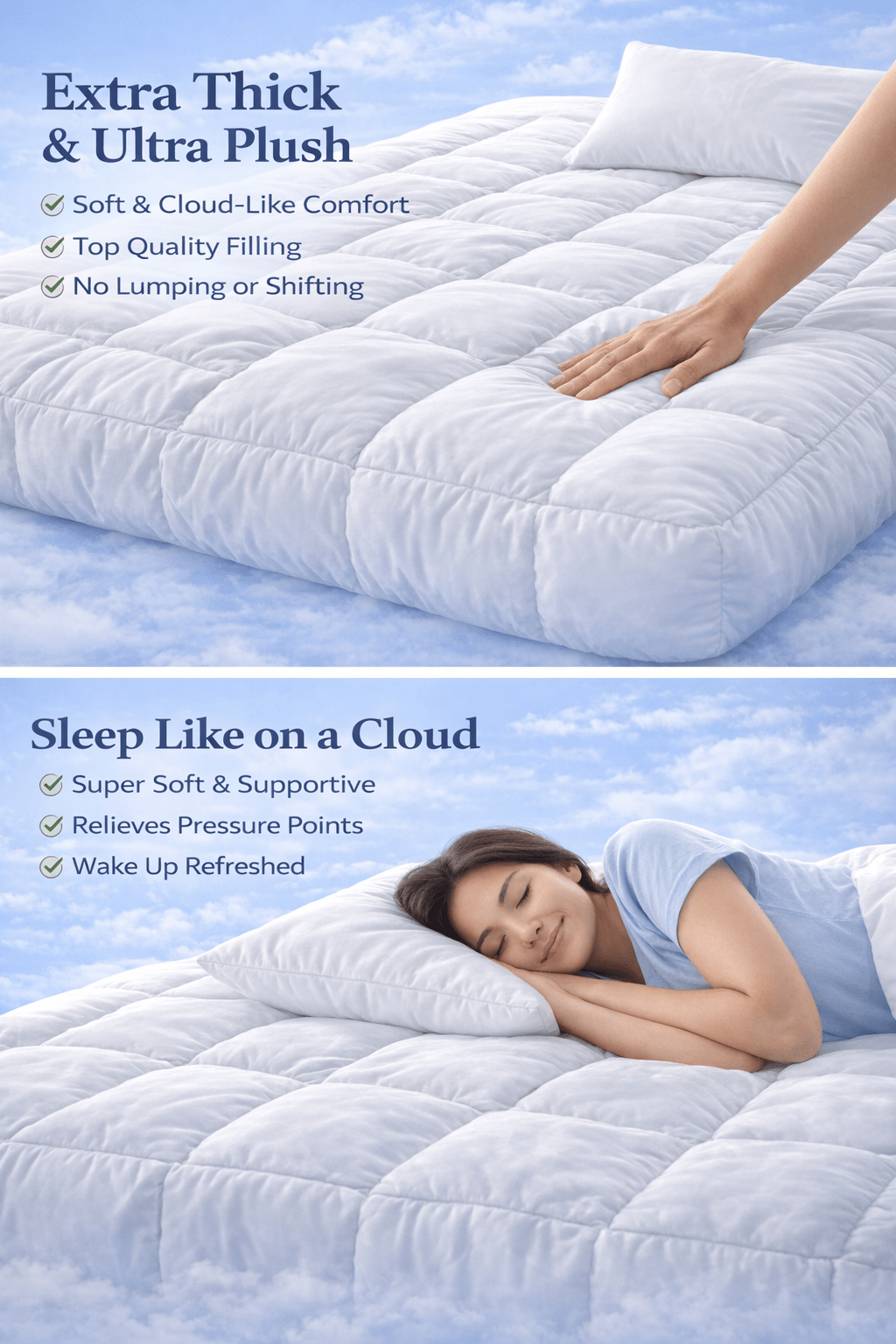 Luxury Extra Thick Mattress Topper – Soft, Breathable Box Quilted Bed Topper with Corner Straps, No Lumping | Single, Small Double, Double, King & Super King