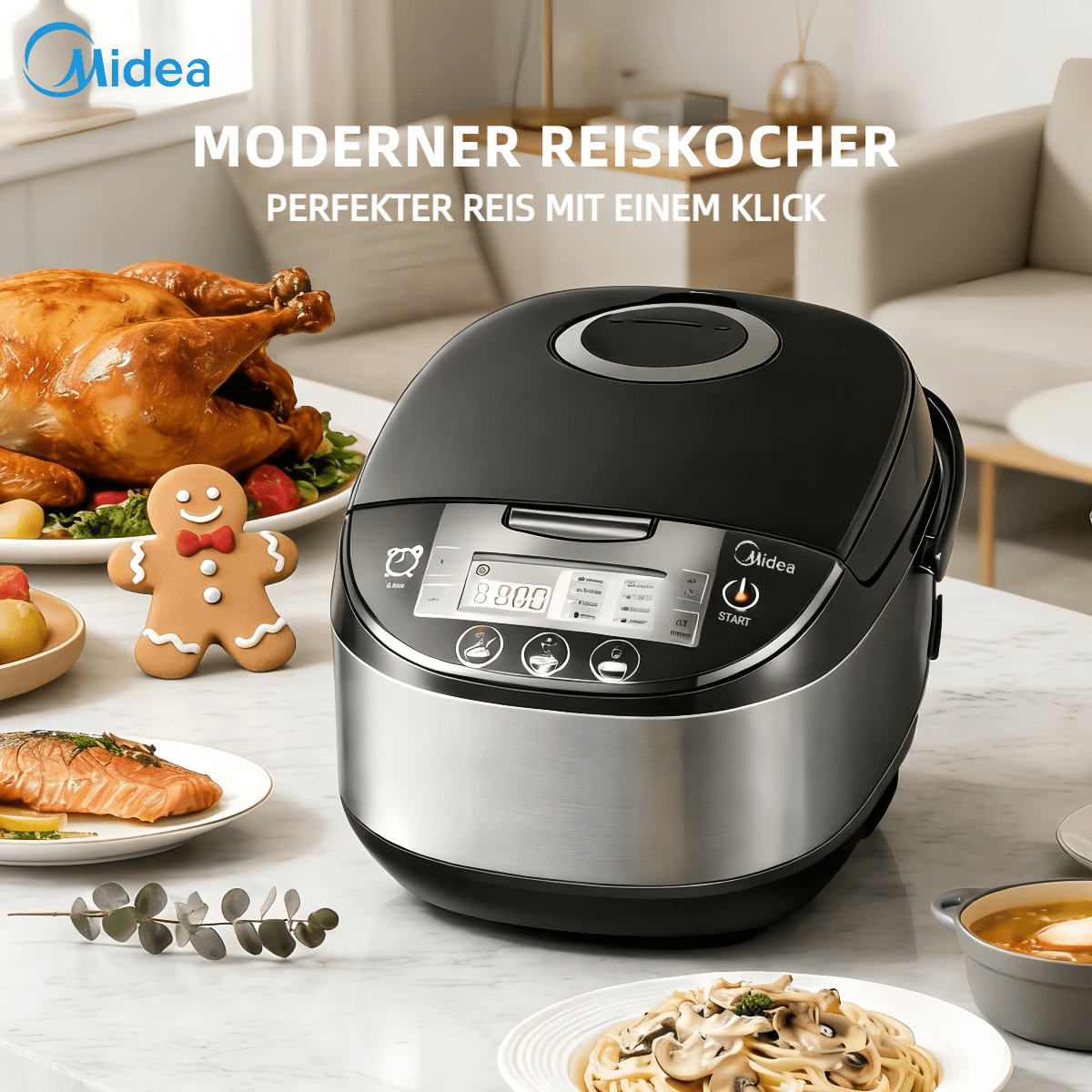 Midea 11-in-1 Rice Cooker & Multi-cooker 5l – For 2–10 People, Slow Cooker, Steamer, 24-hour Timer & Function