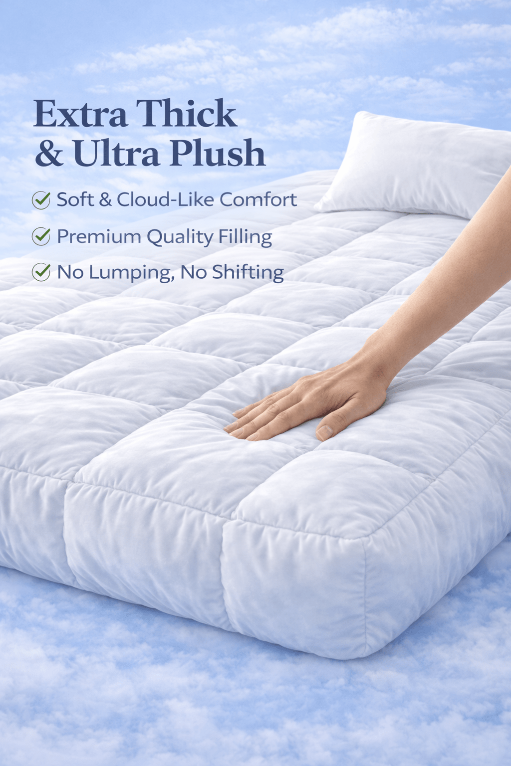 Luxury Extra Thick Mattress Topper – Soft, Breathable Box Quilted Bed Topper with Corner Straps, No Lumping | Single, Small Double, Double, King & Super King