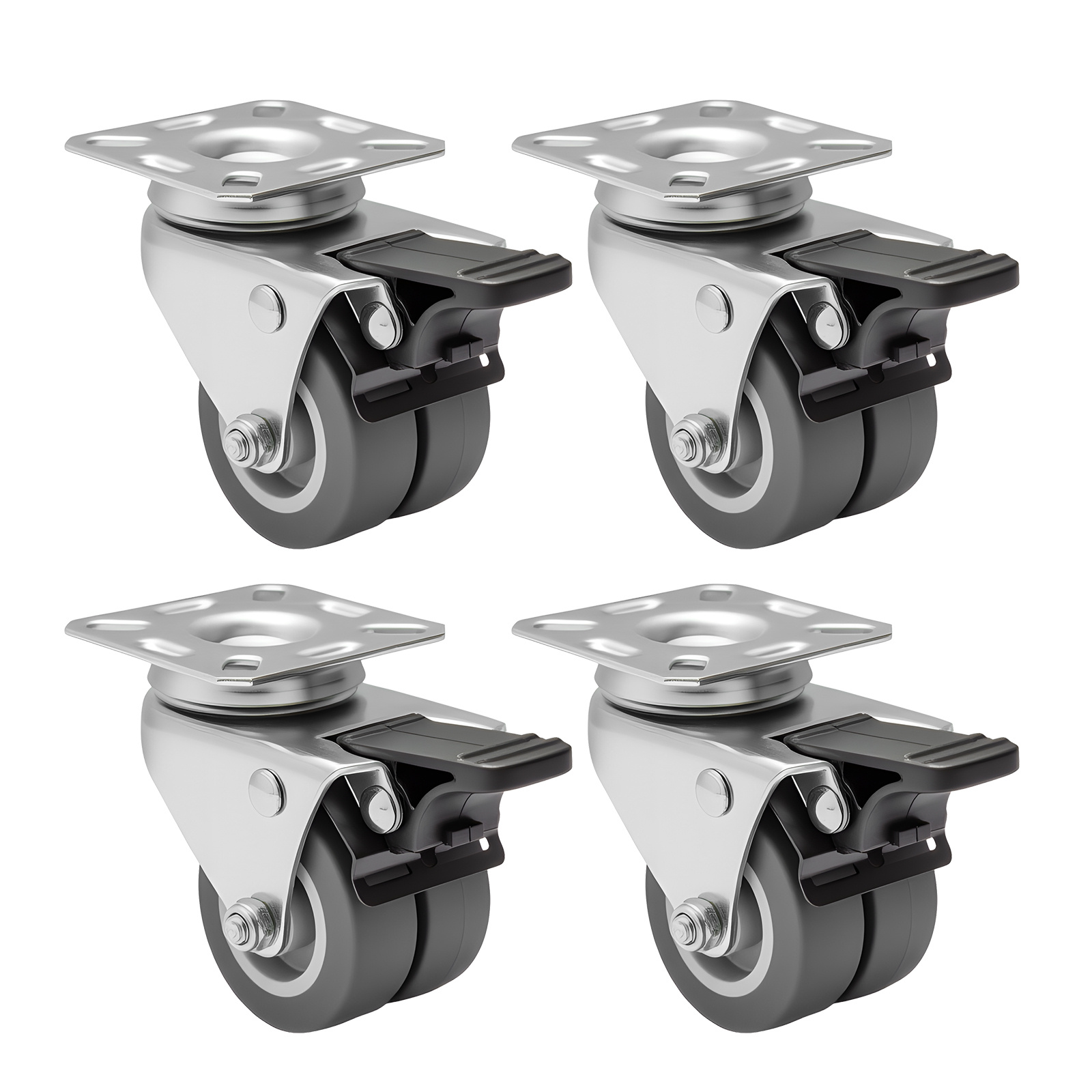 TEMU 4pcs Casters Wheels 5.08 Cm Heavy Duty Swivel Soft Rubber Roller With Brake For Platform Trolley Furniture Wheels