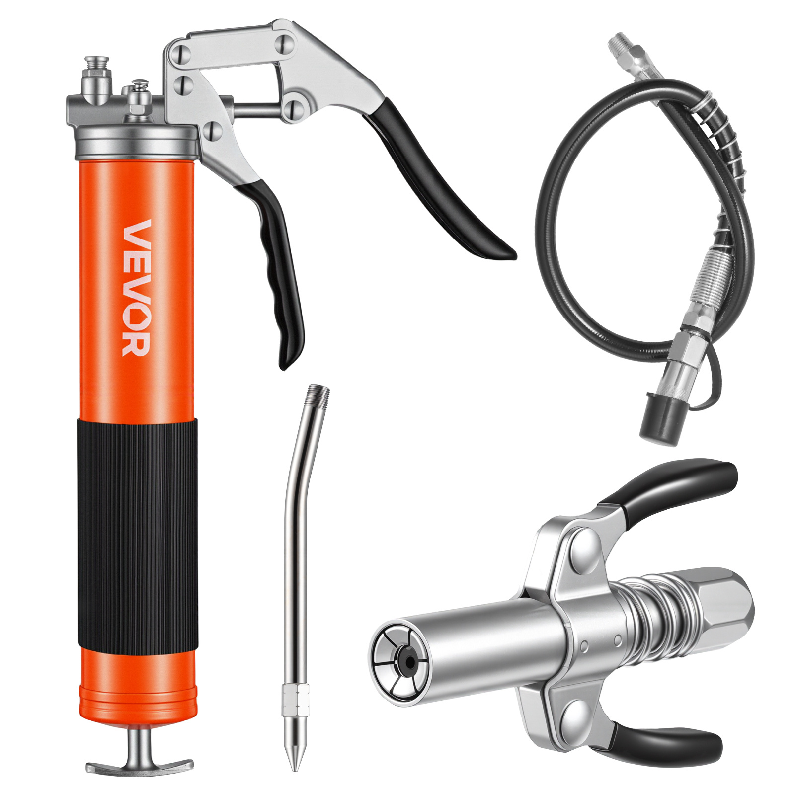 Vevor Grease Gun, 8000 Psi, Grease Gun Kit With 0.4 L Capacity, Includes 46 Hose, Double Handle Grease Coupler, Extension Rigid Pipe & Sharp Type Nozzle For Automotive, Marine