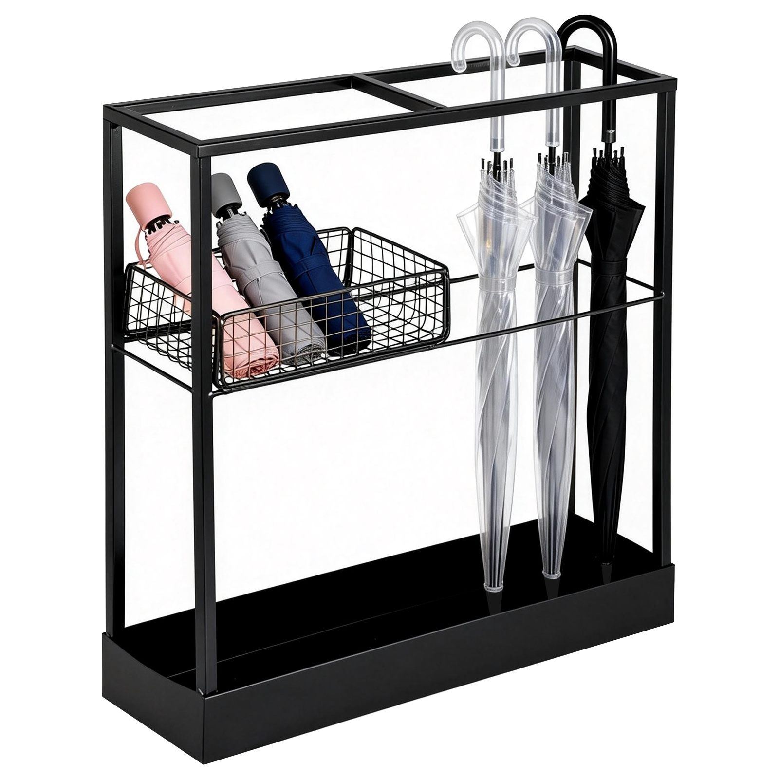 TEMU Metal Large-capacity Hallway Umbrella Storage Rack, High-quality Convenient Storage Drip Bucket For Corridors, Dry Storage Bucket For Home Use,