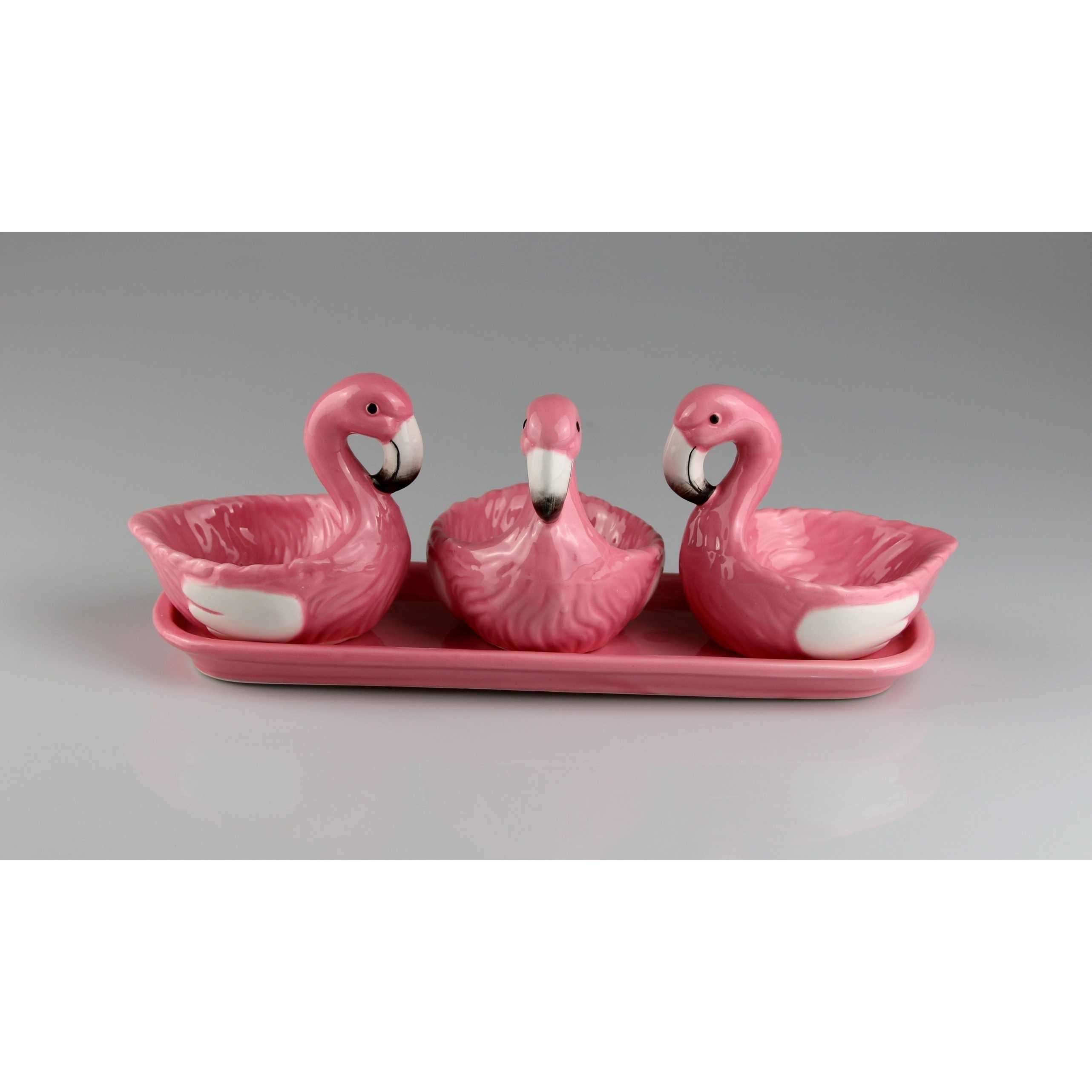 Set Made Of Ceramic – 3pcs Decorative Bowl Set In Flamingo Design 27x11 Cm