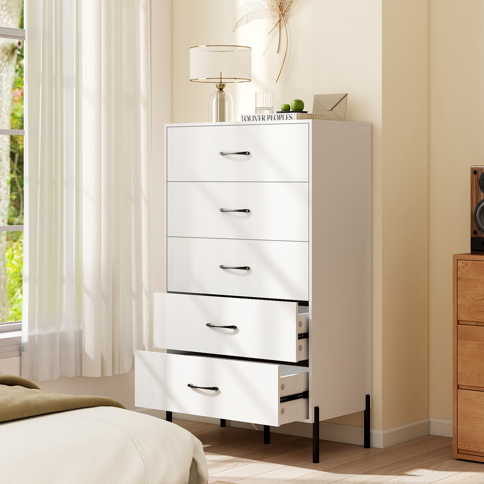 Image of 5-drawer Dresser, Modern Tall Chest Of Drawers With Metal Legs & Handles, Wooden Storage Organizer With Deep Drawers & Anti-tipping Kits For Closet, Bedroom, Living Room, Hallway
