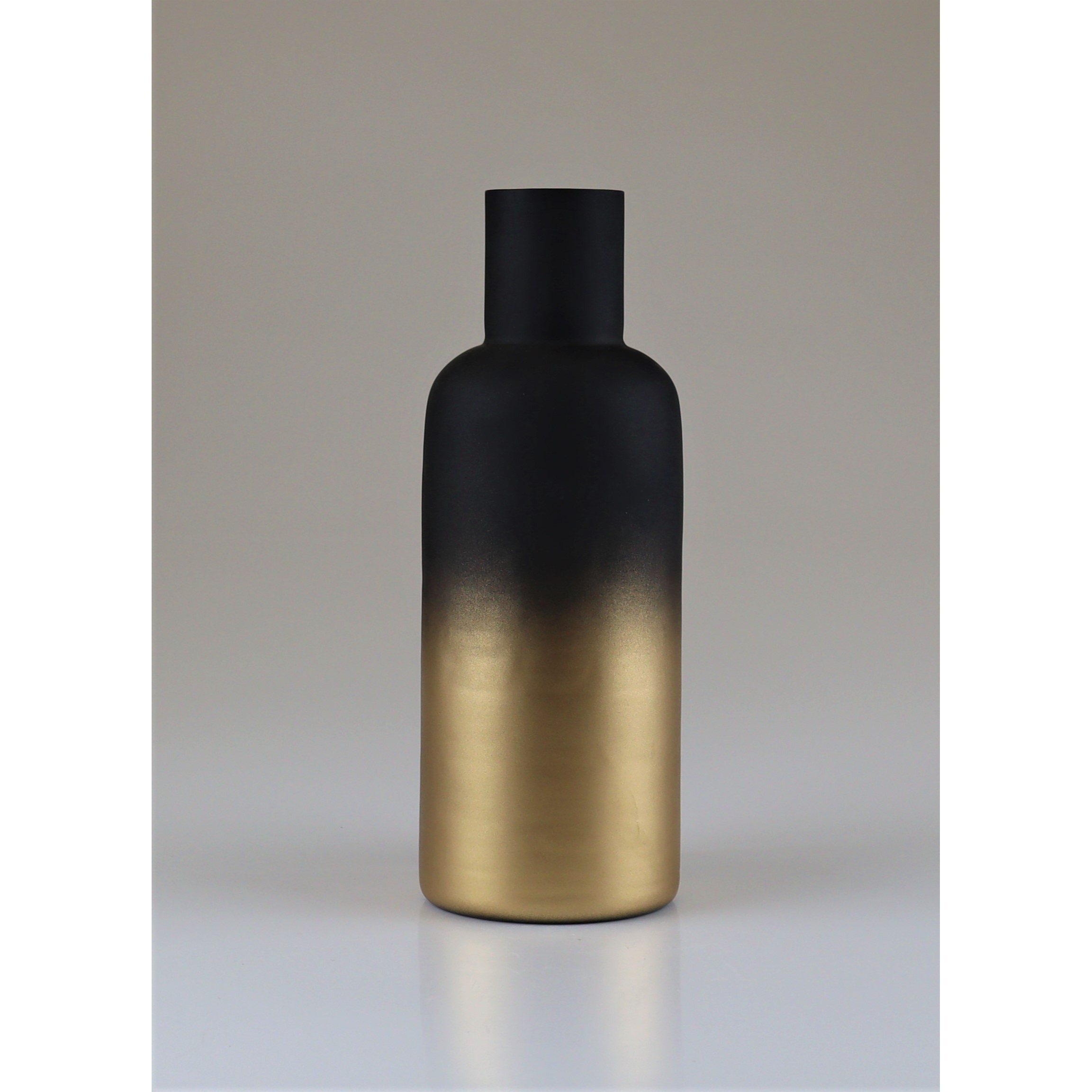 Black And Gold Glass Bottle Vase – Modern Decorative Vase 8x20 Cm
