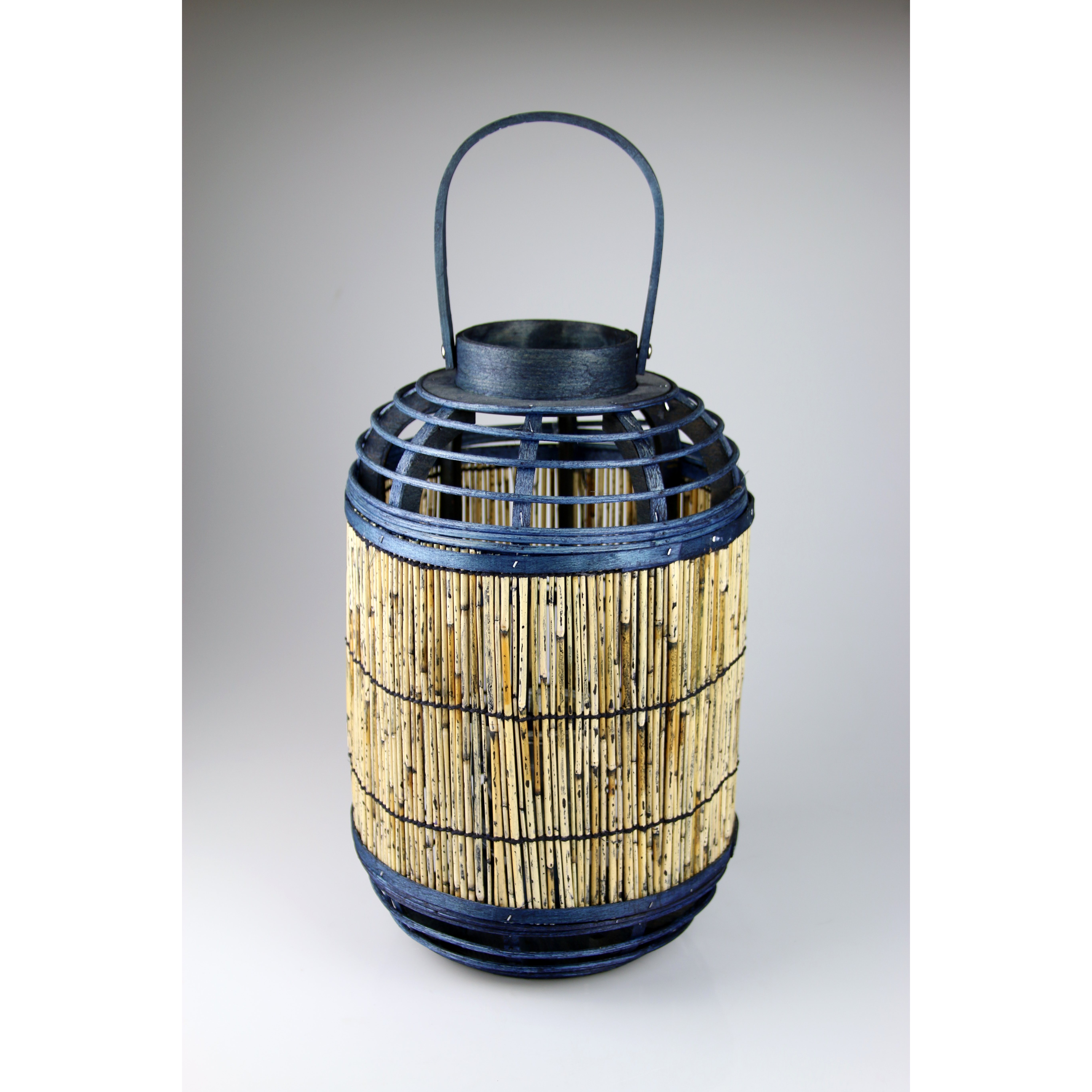 Image of Blue Natural Rattan Lantern – Stylish Rattan Lantern For Indoor And Outdoor Use, 11x40 Cm