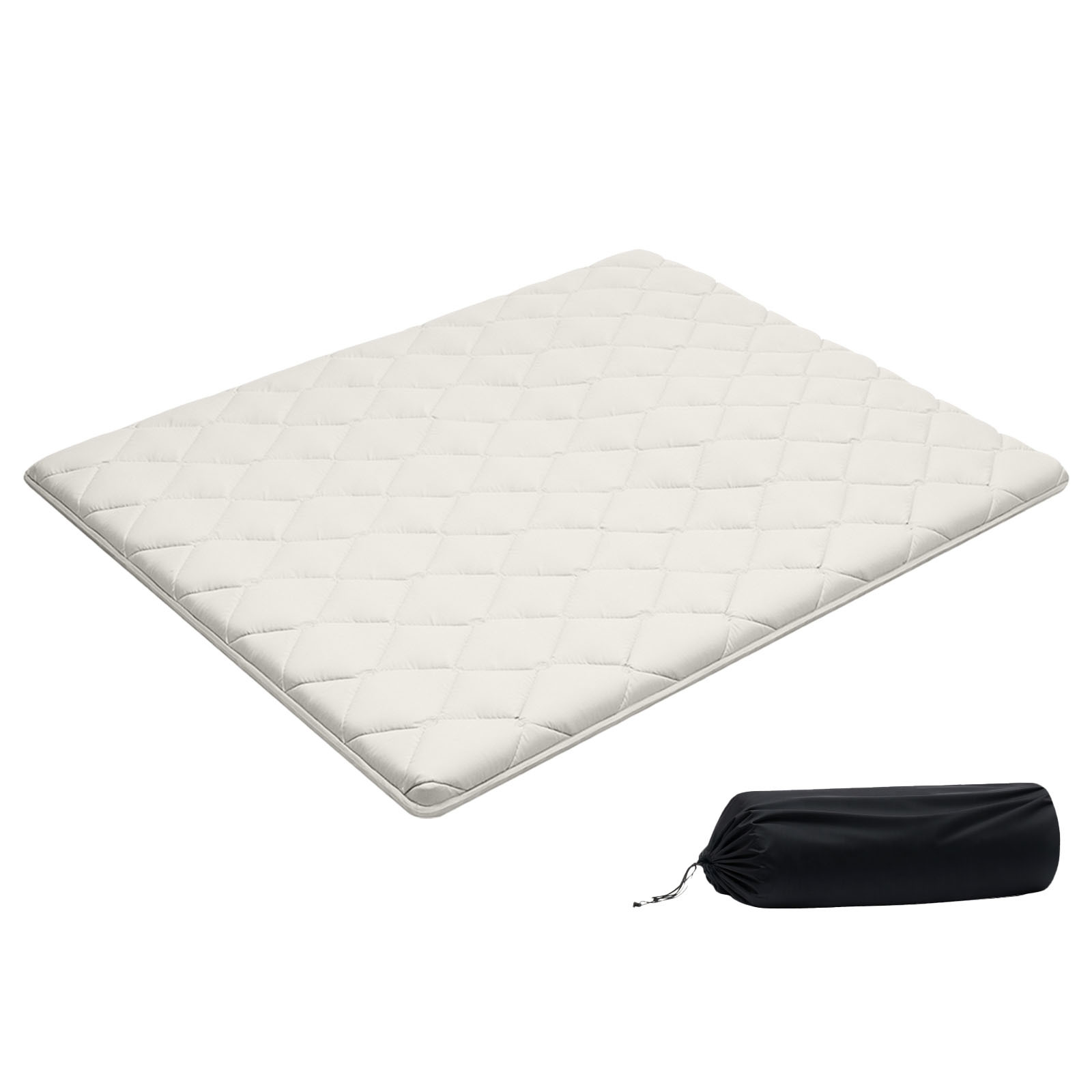 Image of Vevor Japanese Tatami Mat, Queen Size Foldable Japanese Tatami Mattress, Futon Mattress With Storage Bag & Fastener, 9-layer Floor Mat For Sleeping, Dorm, Meditation, Yoga, 2032 X 1524 .5mm, White