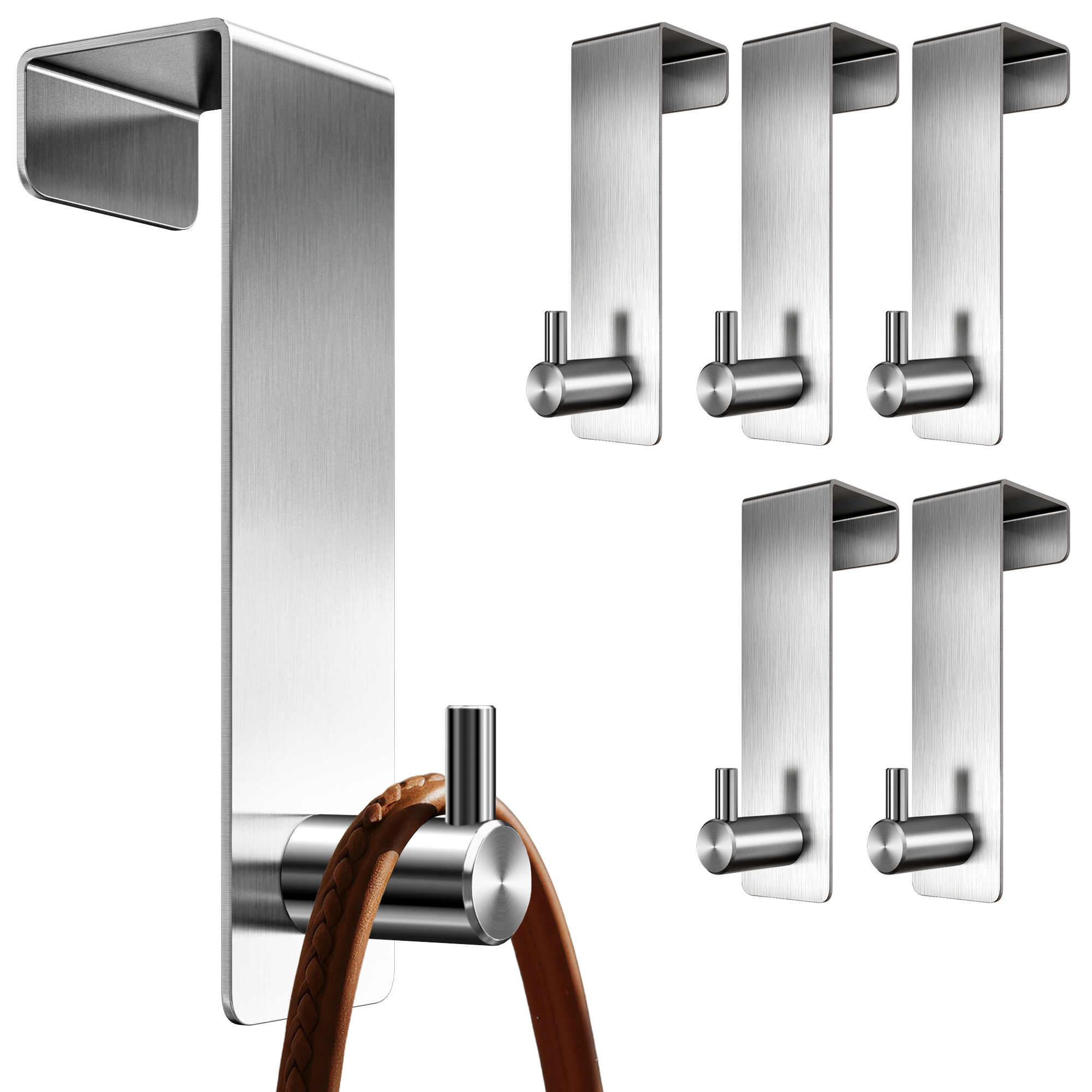 TEMU Home 6er Türhaken Set aus Edelstahl – Kleiderhaken zum Einhängen ohne Bohren, robuste Türgarderobe für Jacken, Handtücher & , passend für