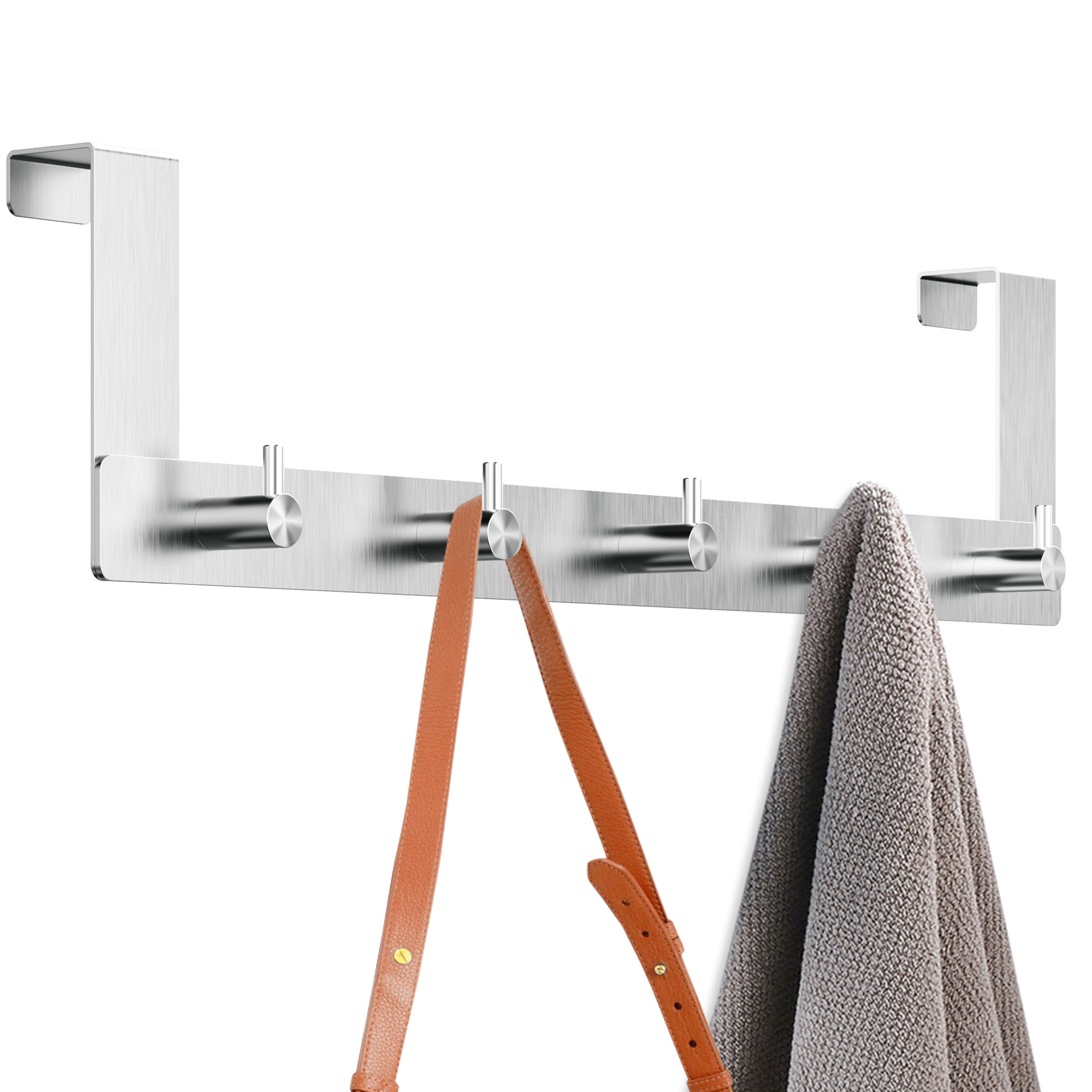 E-shop Home Türgarderobe aus Edelstahl – Klassische Türhakenleiste zum Einhängen ohne Bohren; robuste, funktionale Kleiderhaken für Flur, Bad &
