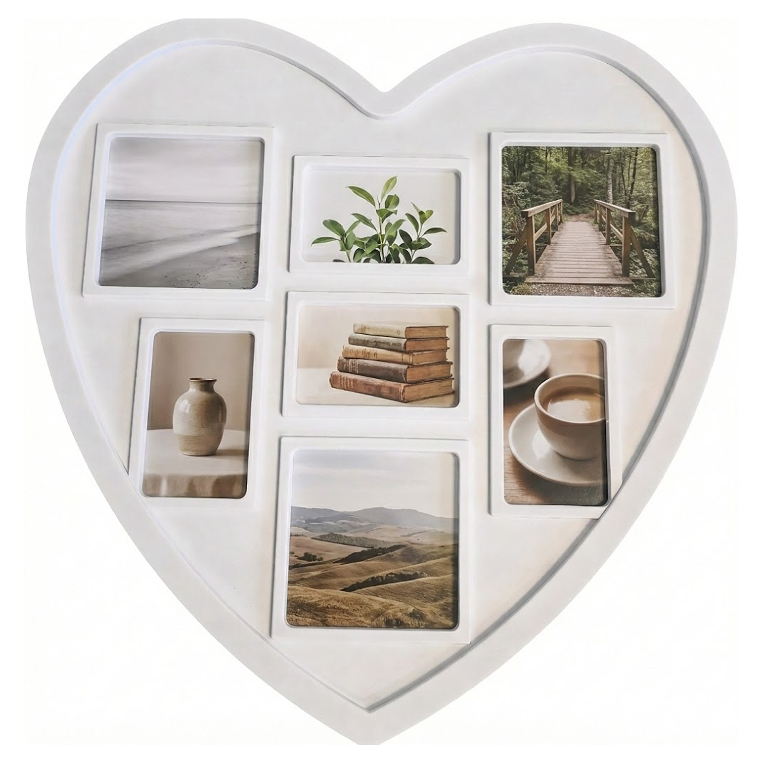Heart-shaped Picture Frame Collage – White, 29.5x28 Cm, Space For 7 Photos In Different Formats