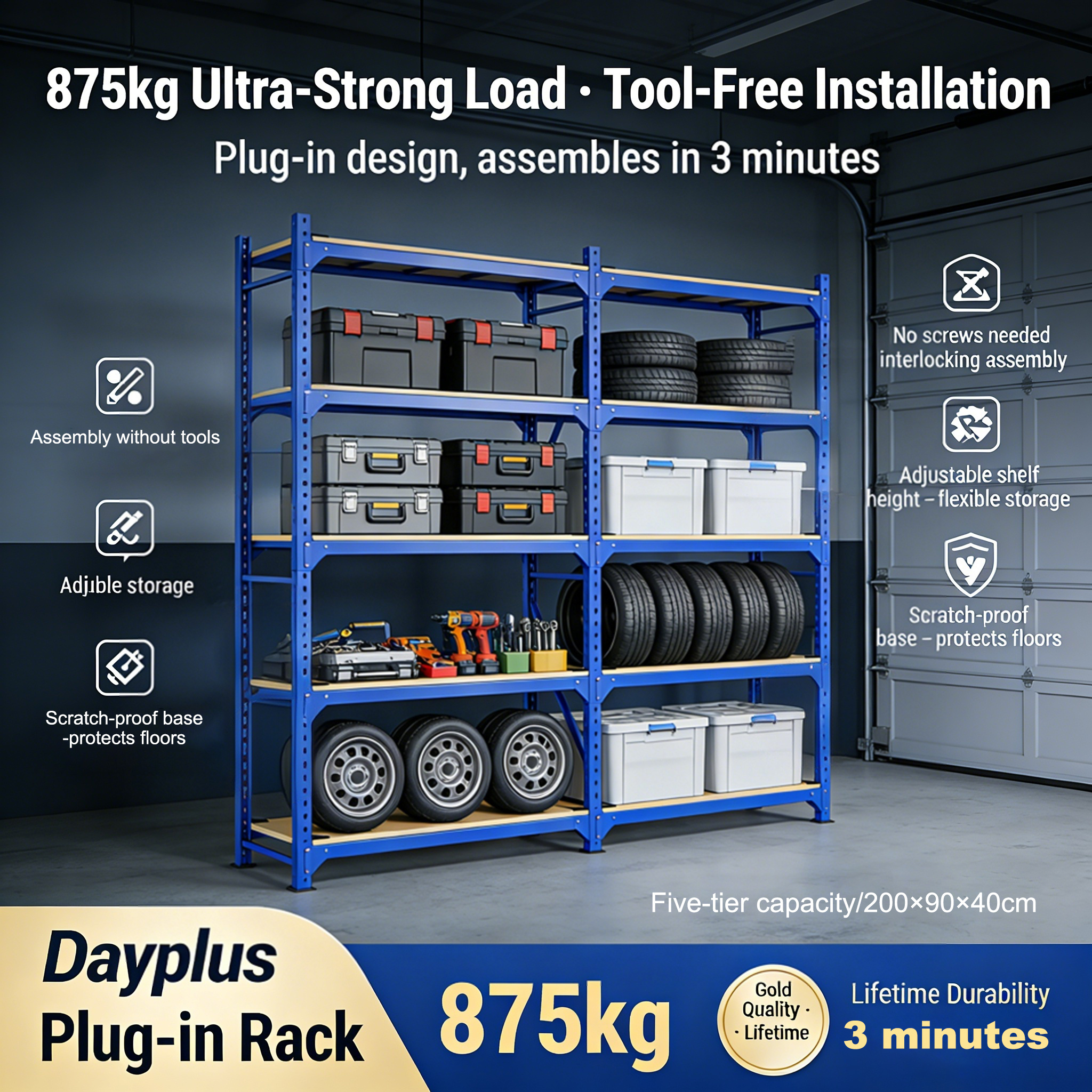 TEMU 5-tier Heavy-duty Shelving Units,steel Shelving Units For Storage, Boltless Assembly, Adjustable Metal Plug-in Rack Garage Rack Easy