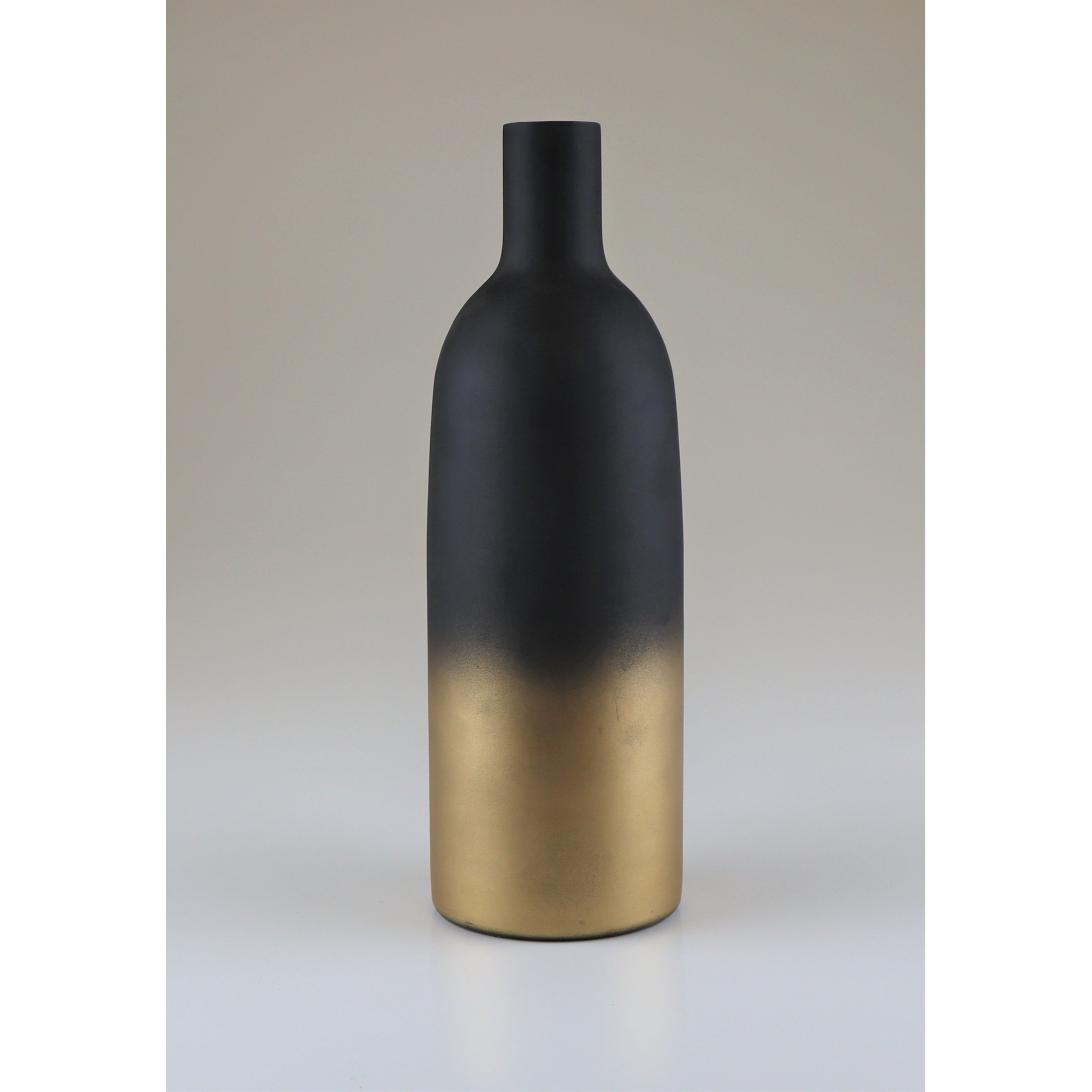 Black And Gold Glass Bottle Vase – Elegant Decorative Vase With Gold Accents, 9x28 Cm