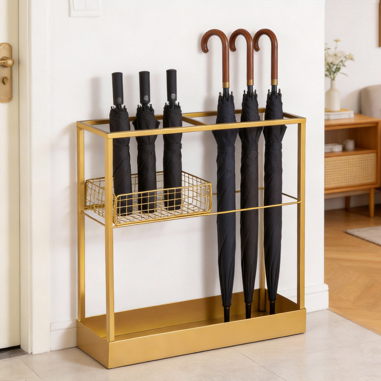 TEMU Metal Large-capacity Hallway Umbrella Storage Rack, High-quality Convenient Storage Drip Bucket For Corridors, Dry Storage Bucket For Home Use,