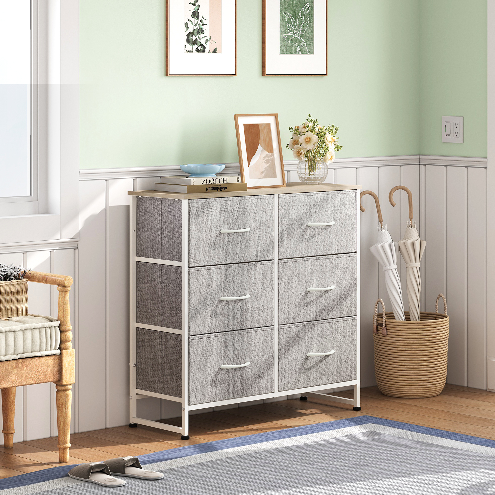 Image of Chest Of Drawers Fabric Chest Of Drawers For Bedroom Living Room Hallway Drawer Cabinet Storage Cabinet Fabric Chest Of Drawers 6 Fabric Drawers