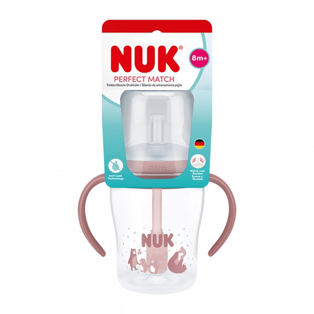 NUK Perfect Match Training Fles met Rietje 150 ml - Morsvrij, met Temperatuurregeling, voor Kinderen 8M+ | BEAR