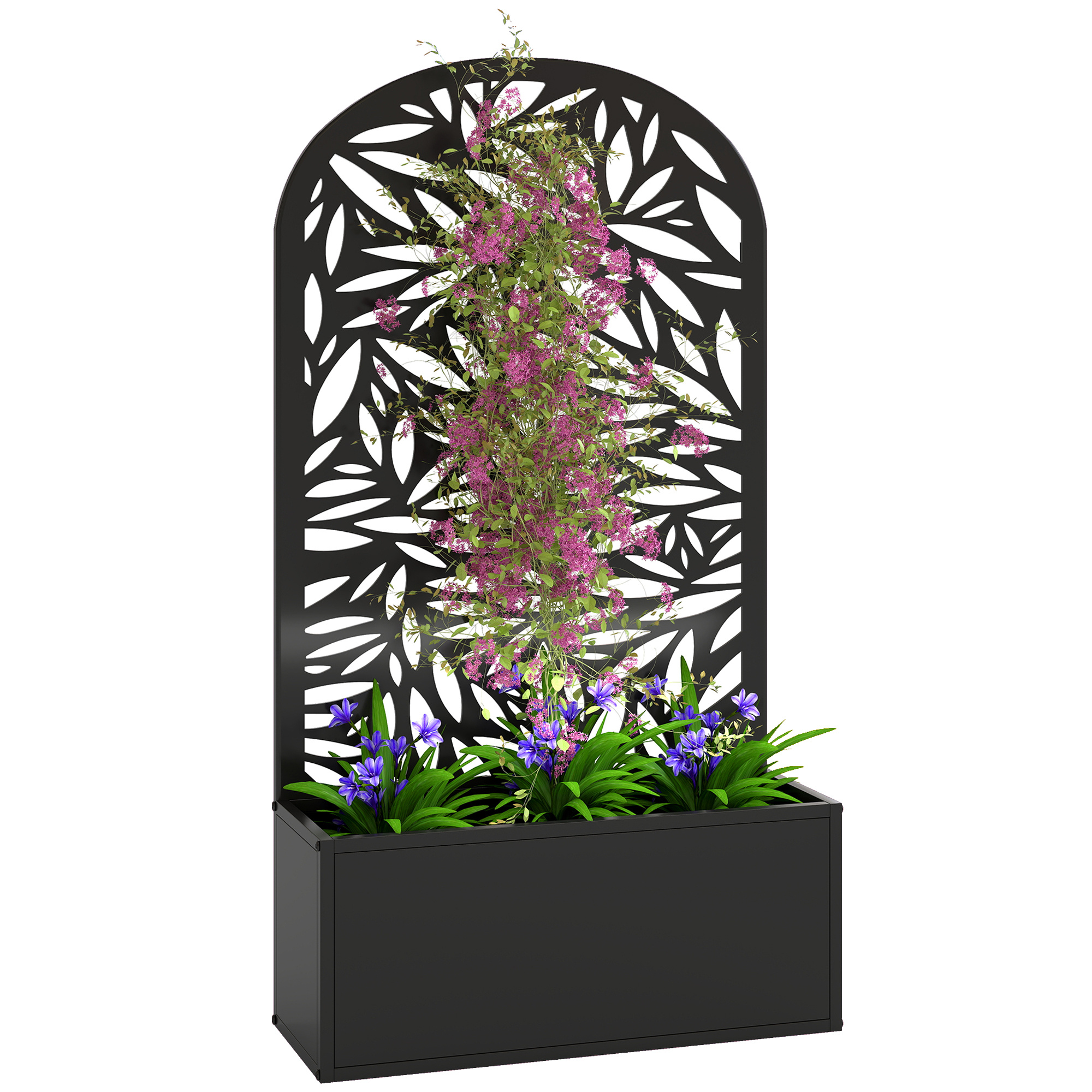 TEMU Outsunny Jardinera Exterior Grande de Metal, Jardinera con Pantalla de Privacidad Curva de Hojas Decorativas, Macetero de Pared o para Plantas