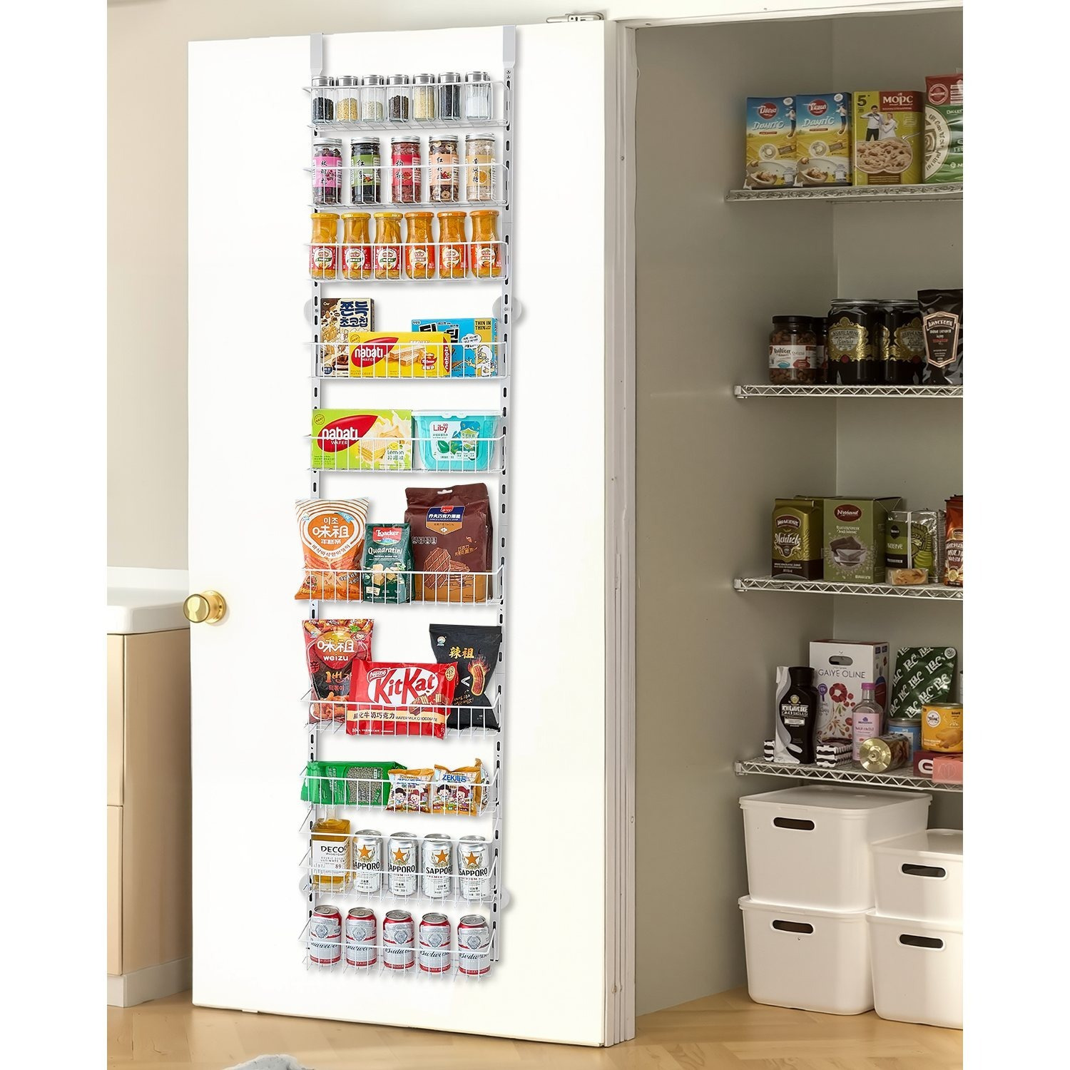Image of Vevor Over The Door Pantry Organizer, 10-tier Pantry Organization And Storage, Heavy-duty Steel Hanging Spice Rack, Adjustable Wall Seasoning Shelves, For Home Kitchen Laundry Room Bathroom, White