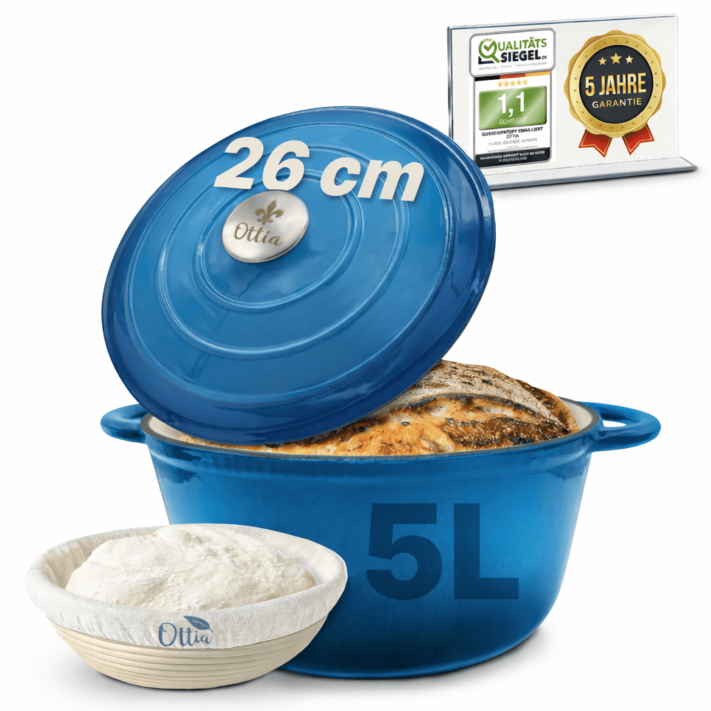 TEMU Premium Cast Iron Pot By Ottia Cookware [includes Steaming Basket], 26cm, 5 Liter, Premium Enamel, Roasting Pot With Lid, Cast Iron Pot, Dutch