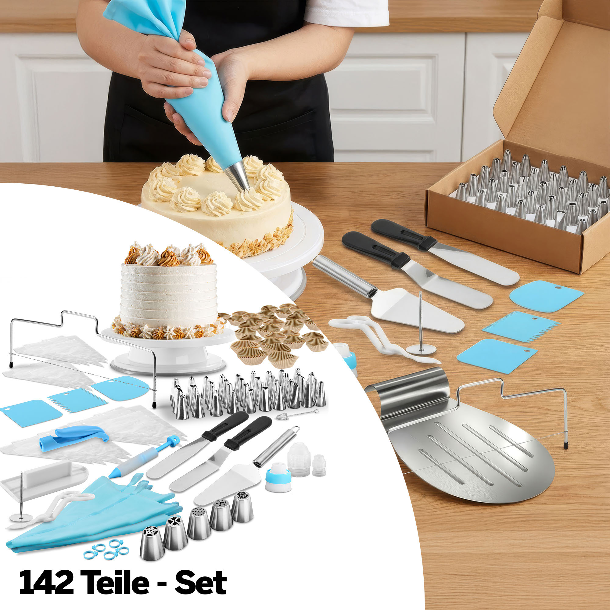 Image of Home Stainless Steel Cake Ring Ø 16–30 Cm, Height 15 Cm – Premium Baking Accessory: Single, As 2-piece Set (adjustable Cake Cutter) Or 3-piece Set (icing Palette) For Professional Layered Cakes