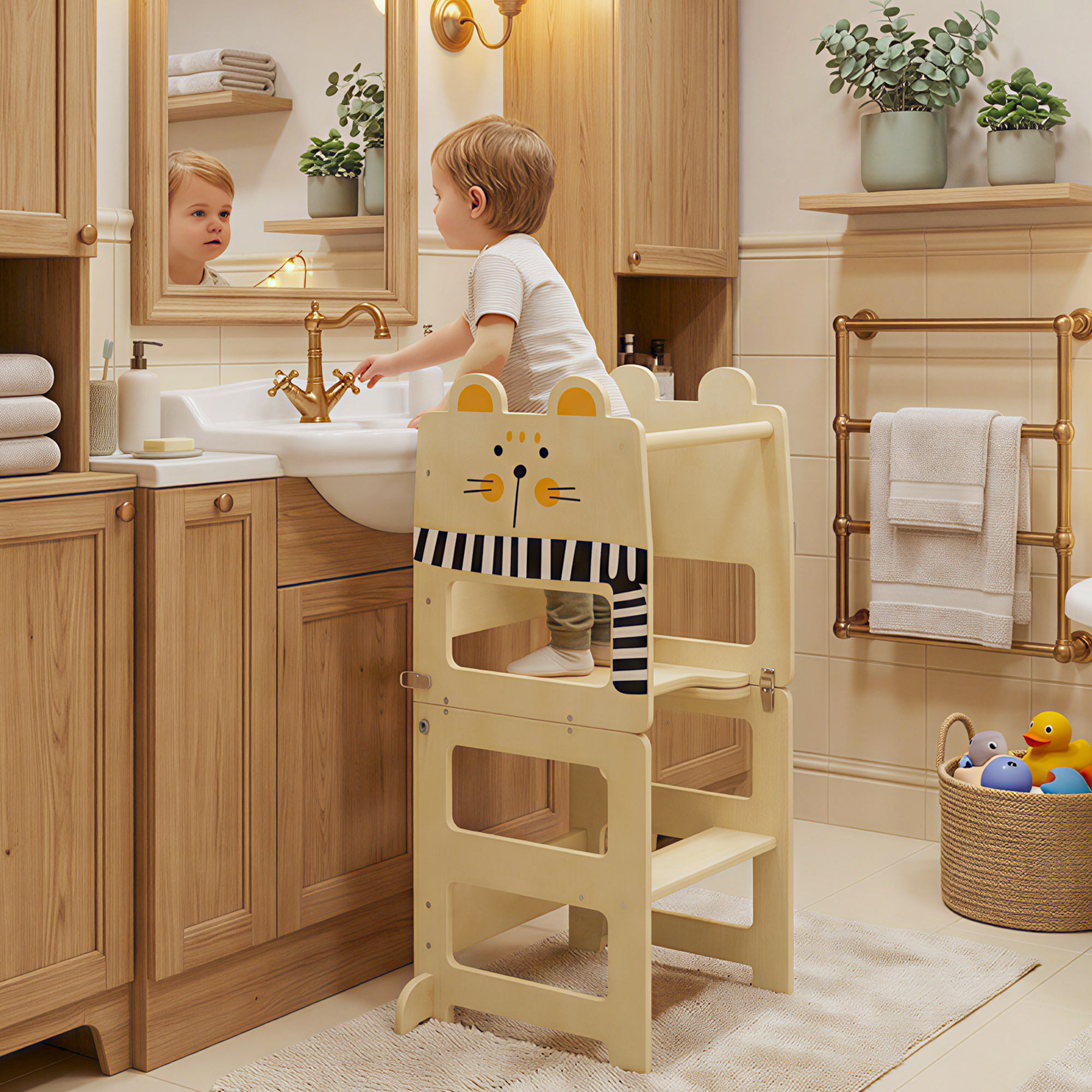 TEMU Toddler Step Stool, Learning Standing Tower With Chalkboard, 3-in-1 Step Stool For Kitchen Counter Bathroom Helper, Toddler Table And Chair Set,
