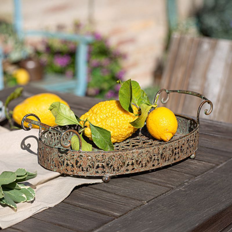 Image of Traditional" Metal Oval Tray, 43x26 Cm, Vintage Rust-look Decorative Tray, Serving Tray, Table Decor