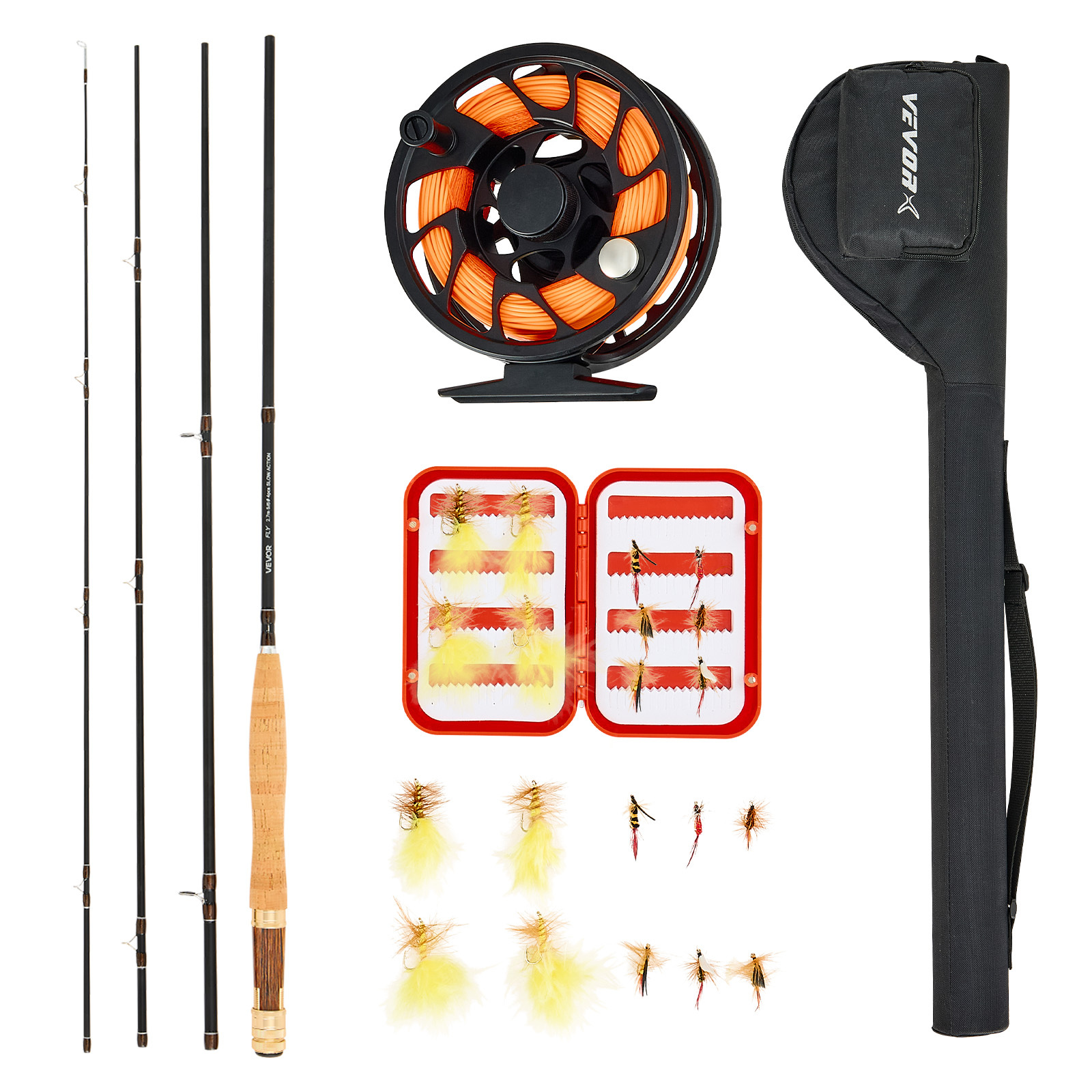 Image of Vevor Fly Fishing Combo Kit, Im7 Fishing Rod And Reel Combo, Starter Fly Rod And Reel Outfit With Rod Bag, Tackle Box, 6 Short-tail & 4 Long-tail Fly Hooks, For Travel, Holiday