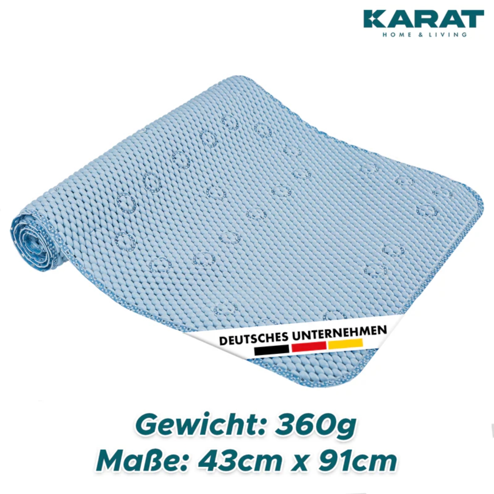Azure Bathtub Mat – Non-slip Mat For Bathtub & Shower, Soft Foam With Suction Cups - Easy To Clean - 43 X 91 Cm -