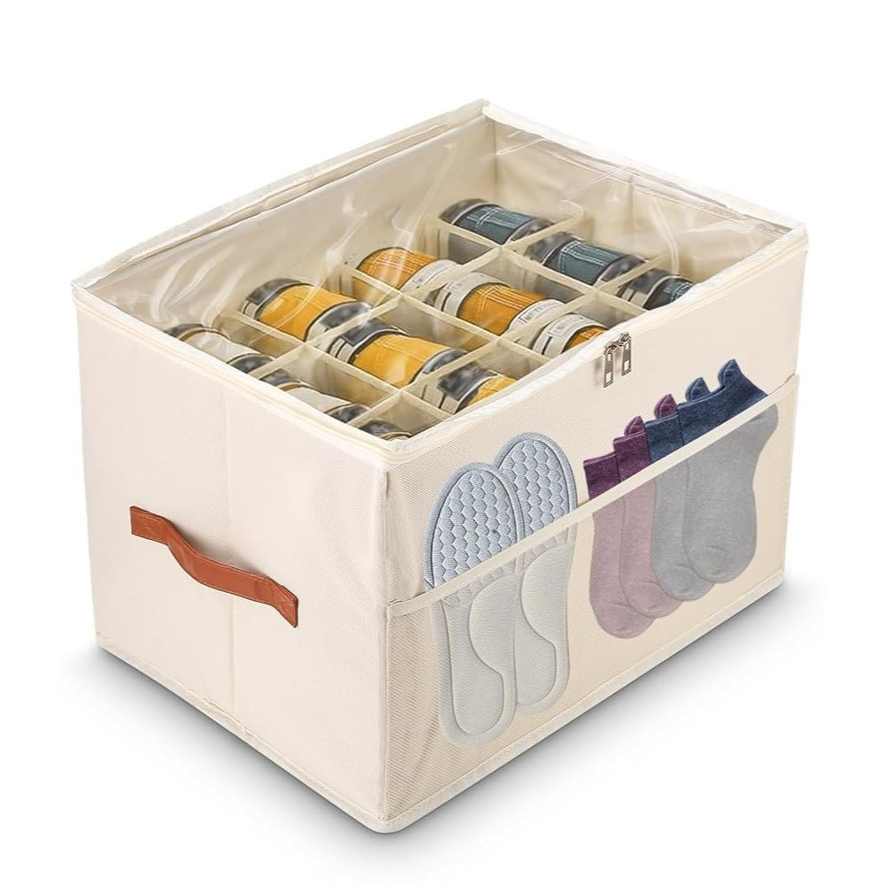 Image of Shoe Storage Box Organizer For Closet - 12 Cell Space Saver Shoes Containers Bin With Clear Lids Stackable, Can Fit Ottoman, Foldable Shoe Rack Cabinet Cubby For Wardrobe