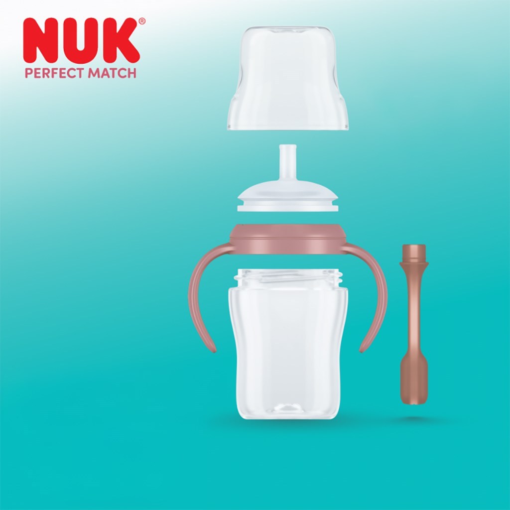 NUK Perfect Match Training Fles met Rietje 150 ml - Morsvrij, met Temperatuurregeling, voor Kinderen 8M+ | BEAR