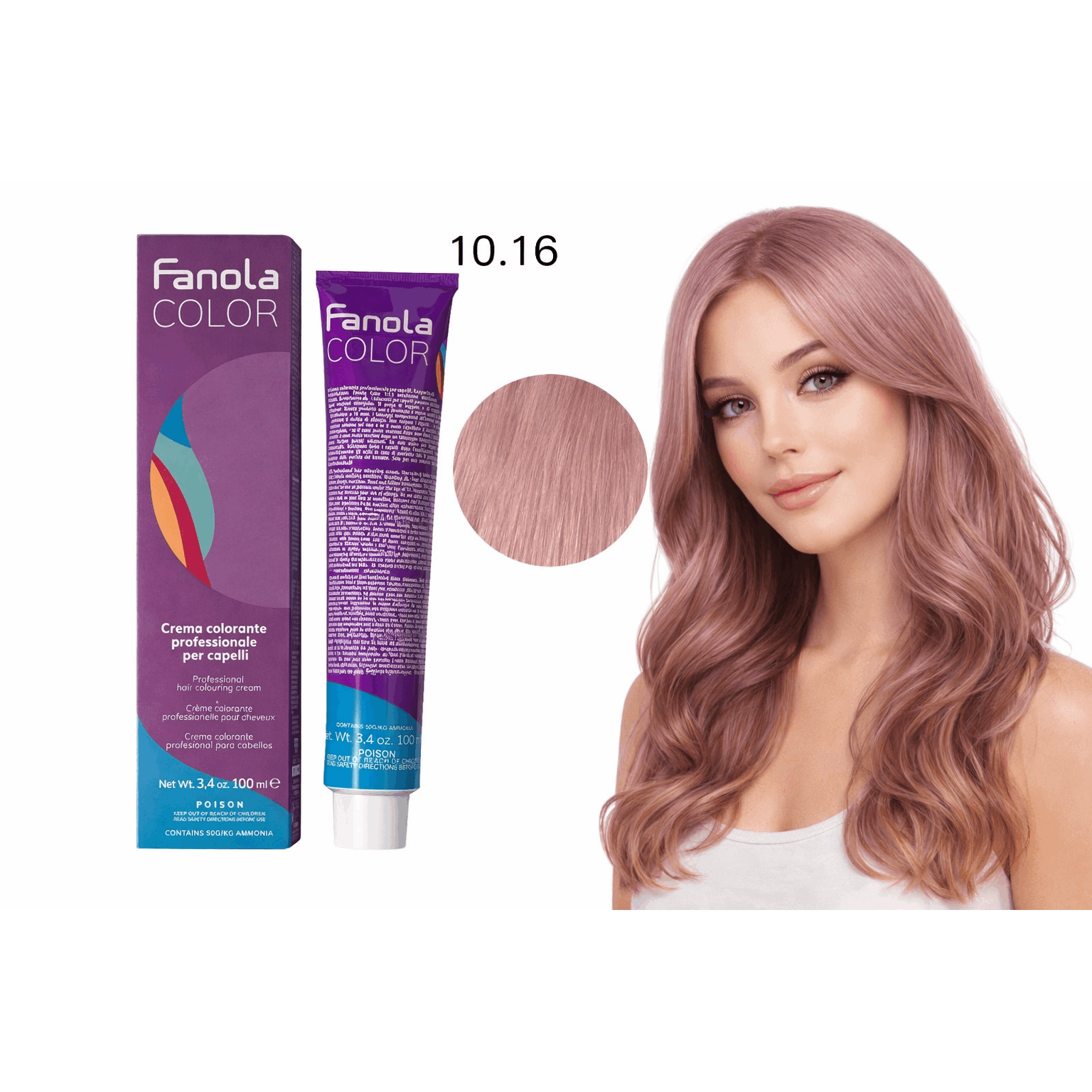 Fanola Color Professional Hair Colouring Cream Professionelle permanente Haarfarbe 10.16 100 ml