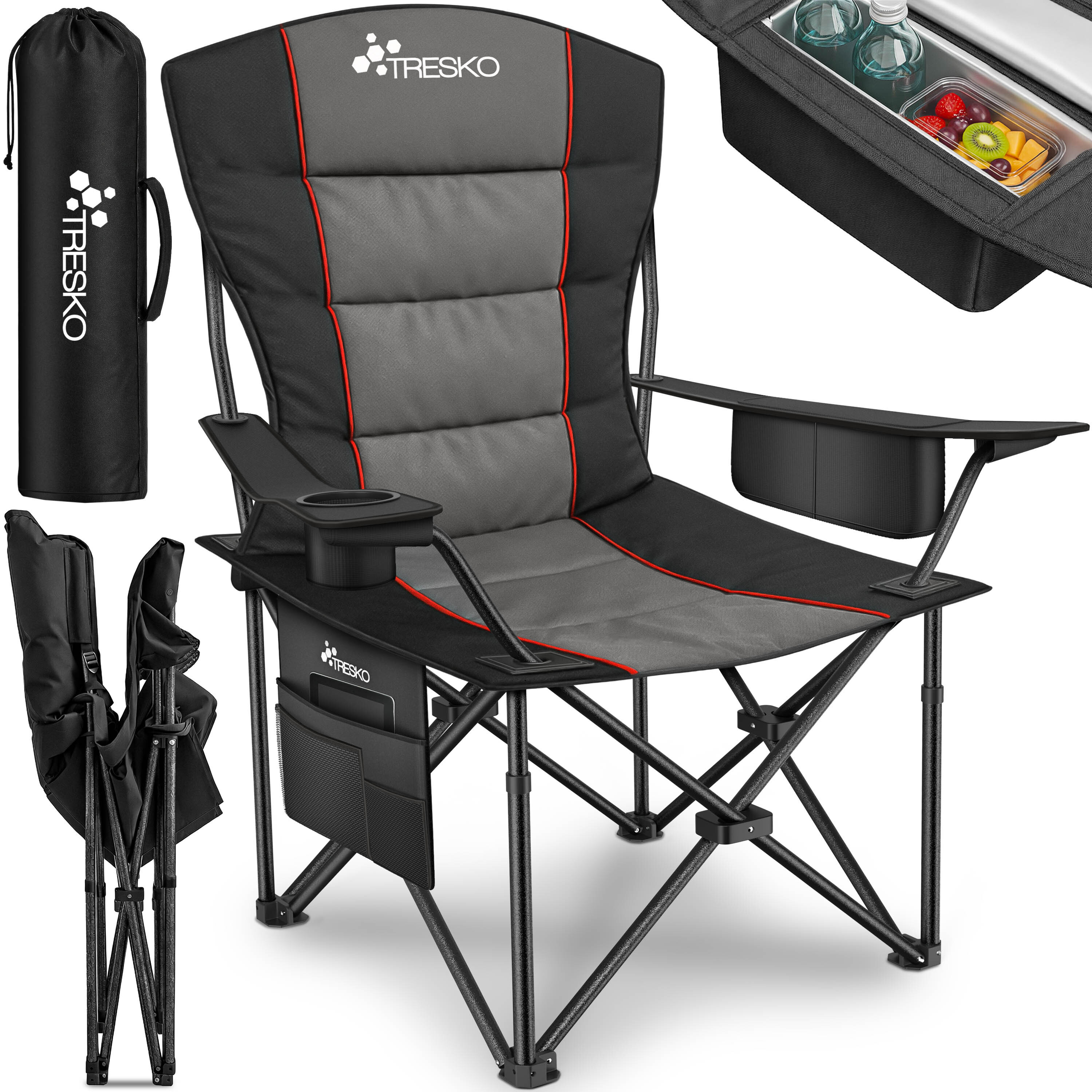 صورة العنصر كرسي تخييم قابل للطي من  ®، يدعم حتى 200 كجم | كرسي قابل للطي مع حقيبة تبريد وحامل أكواب وجيب جانبي | كرسي قابل للطي بمقاس xxl مع حقيبة حمل | كرسي صيد مبطن للأنشطة الخارجية وصيد الأسماك والمهرجانات والحديقة