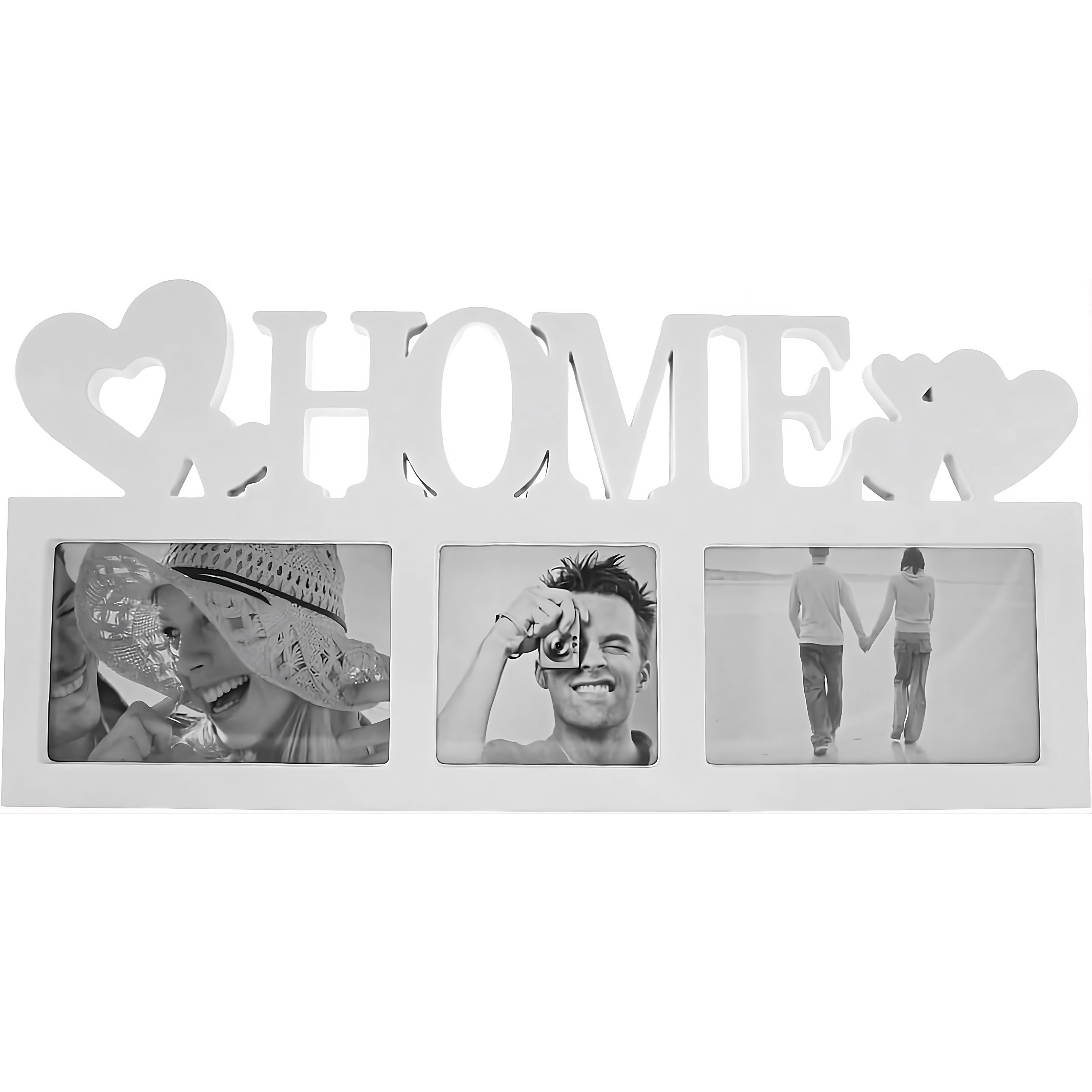 Image of 3d Picture Frame Collage In White - Decorative Photo Gallery For 3 Pictures - Designs: Love, Home & - Modern Wall Decoration & Idea (44 Cm Wide)