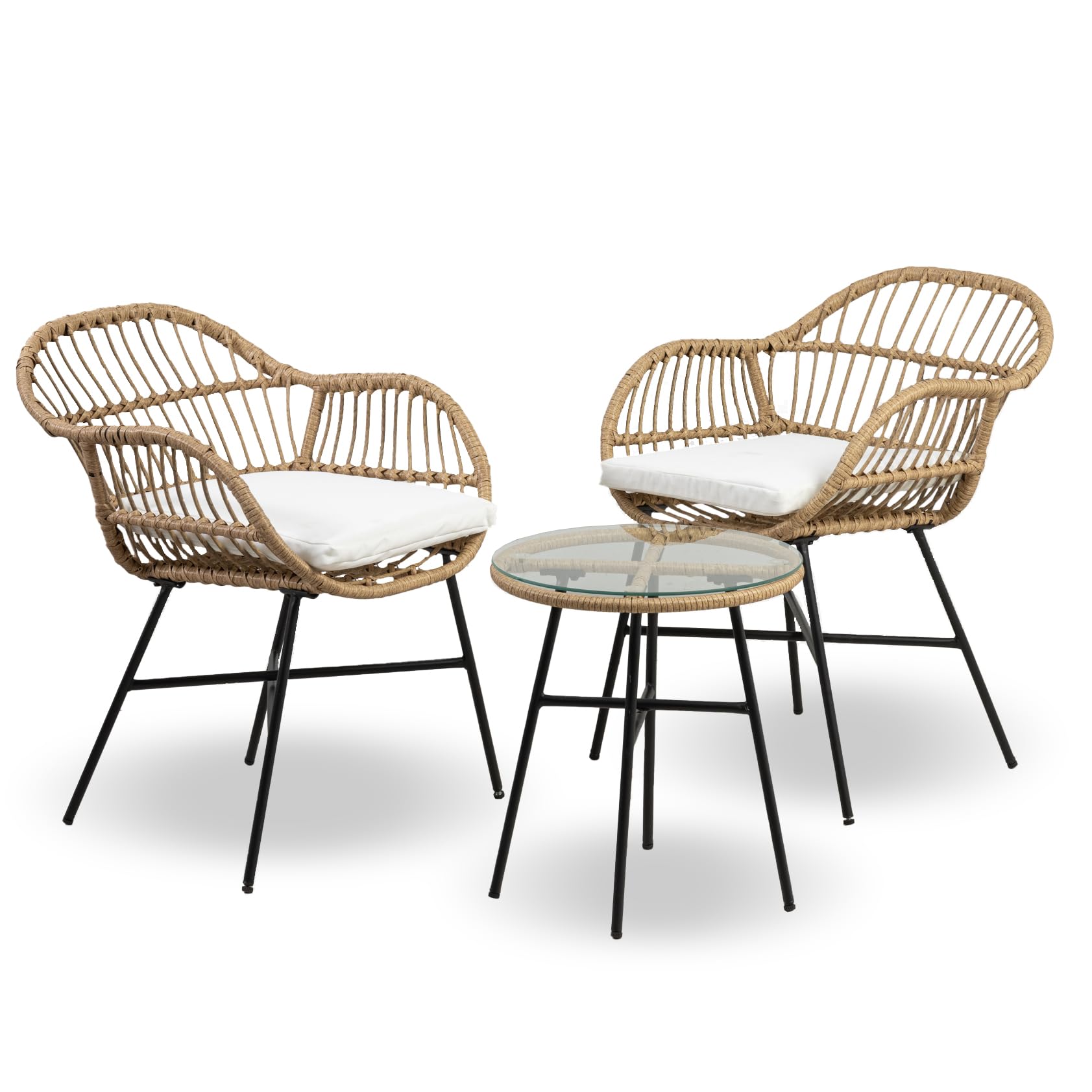 TEMU Salottino Da Esterno Set Bistrot Poltrone E Tavolino Elegante In Rattan Terrazzo Balcone Giardino Telaio In Acciaio Tavolo Salotto Con Piano In