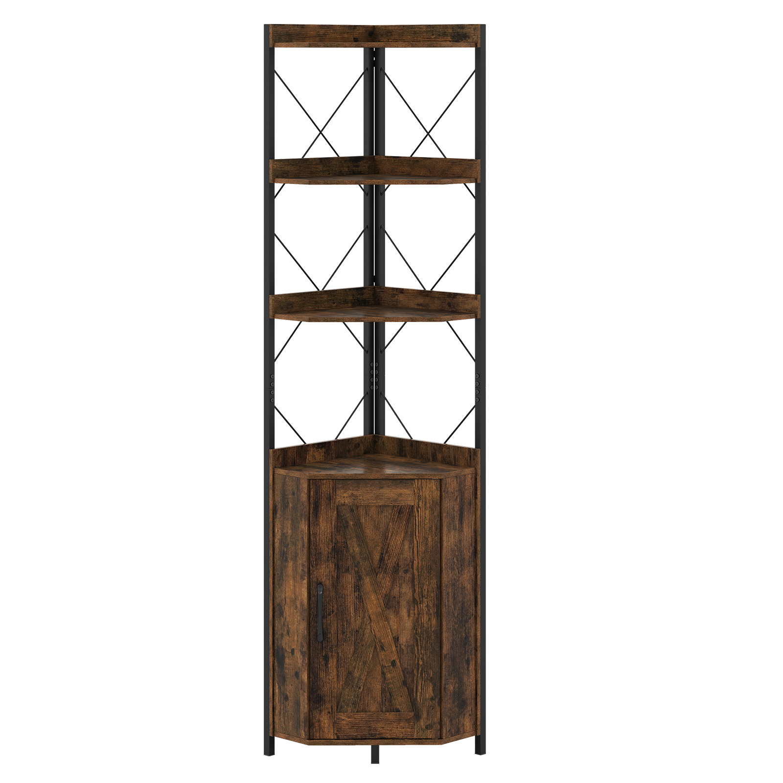 Image of Corner Shelf With Storage, 180 Cm Tall Corner Cabinet With Anti-fall , 5-tier Freestanding Bookshelf, Open Display Rack With 2 Anti-tip Kits For Living Room, Kitchen, Rustic Brown