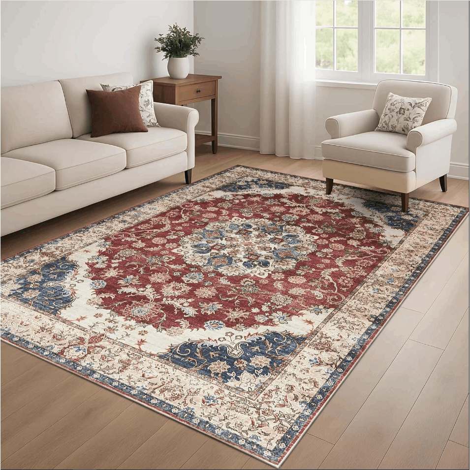 TEMU 1pc Large Imitation Cashmere Area Rug – Soft Faux Cashmere Shaggy Carpet With Non-slip Backing, Modern Abstract Floor Mat For Living Room,