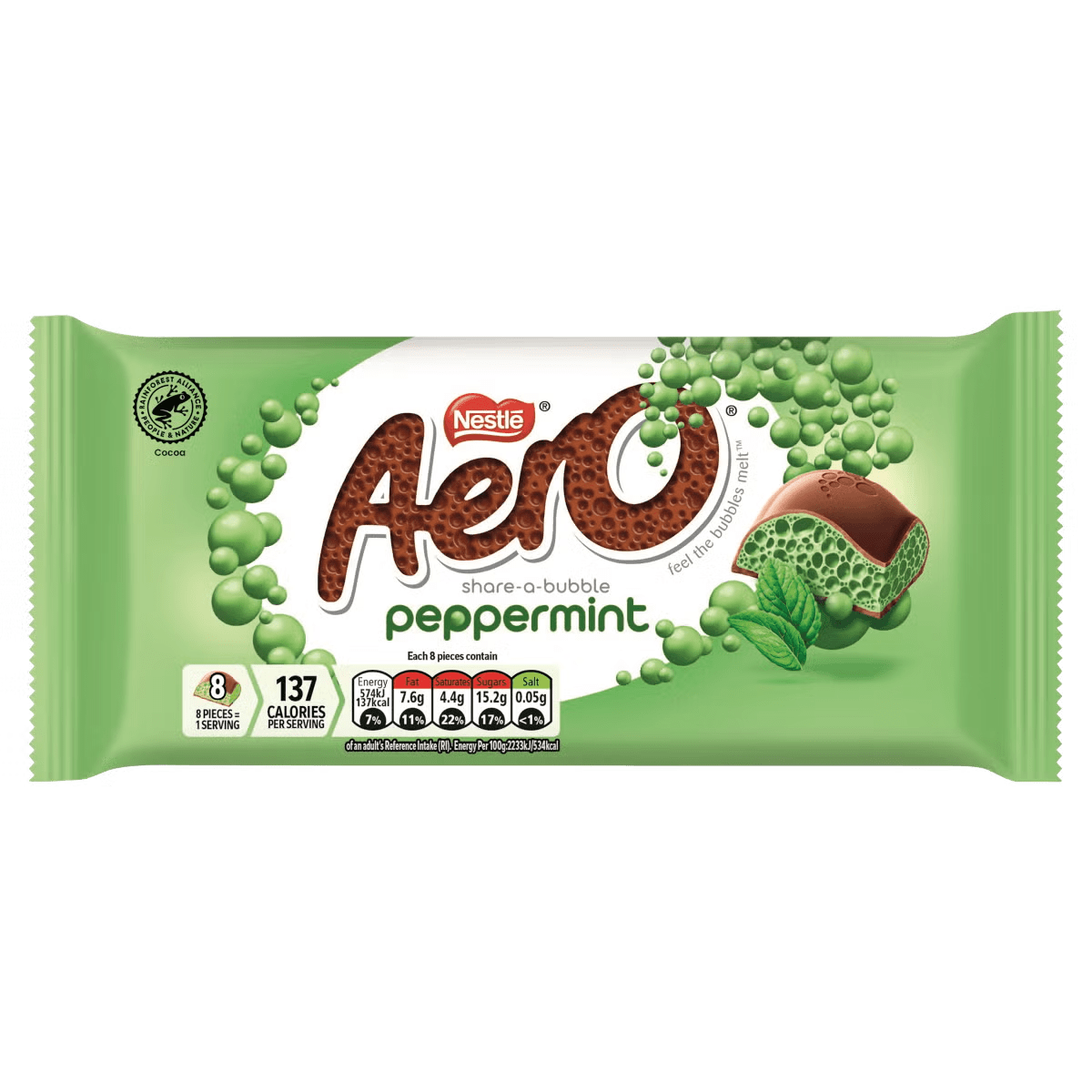 TEMU Nestle - Aero Peppermint Chocolate Sharing Bar - 90g Bar - Mint Flavoured Aerated Chocolate Treat - Gift Idea - Festive Treats - Christmas