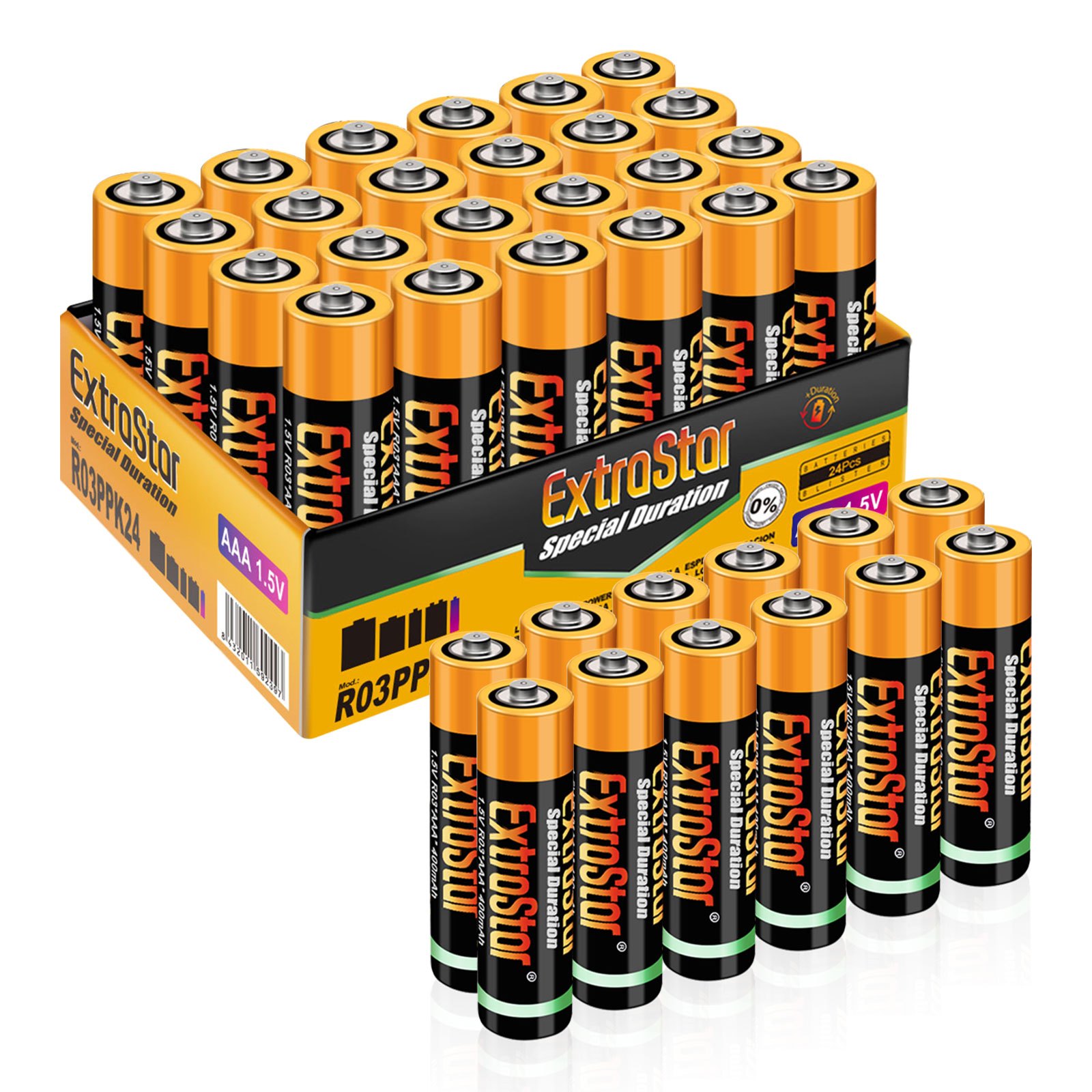 TEMU EXTRASTAR Batería de carbono 1,5 V AAA - 36 unidades - Capacidad eficiente de 400 mAh - Ideal para dispositivos de control remoto, juguetes,