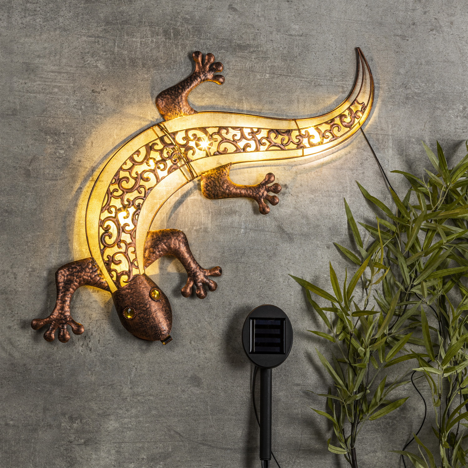 Image of Led Solar Wall Light With Design: Solar-powered Wall Decoration, Outdoor Wall Lighting, Illuminated Wall Art With Solar Panel And Dusk Sensor