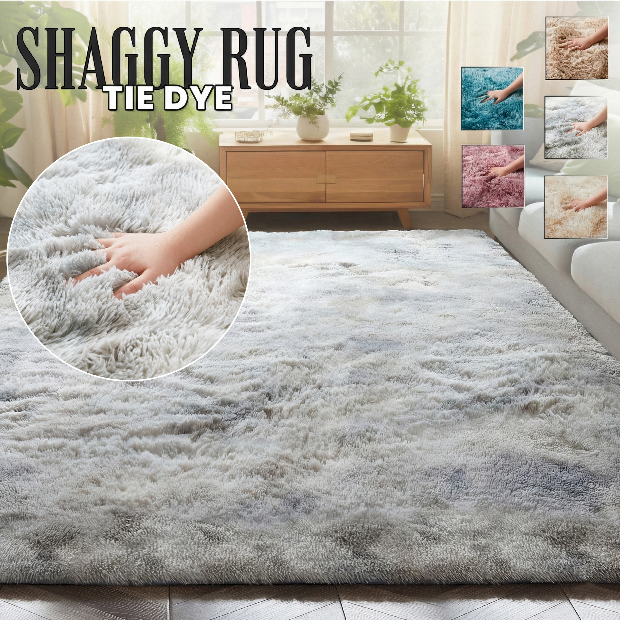 Tie-Dye Shaggy Rug, Ultra Soft & Non-Slip
