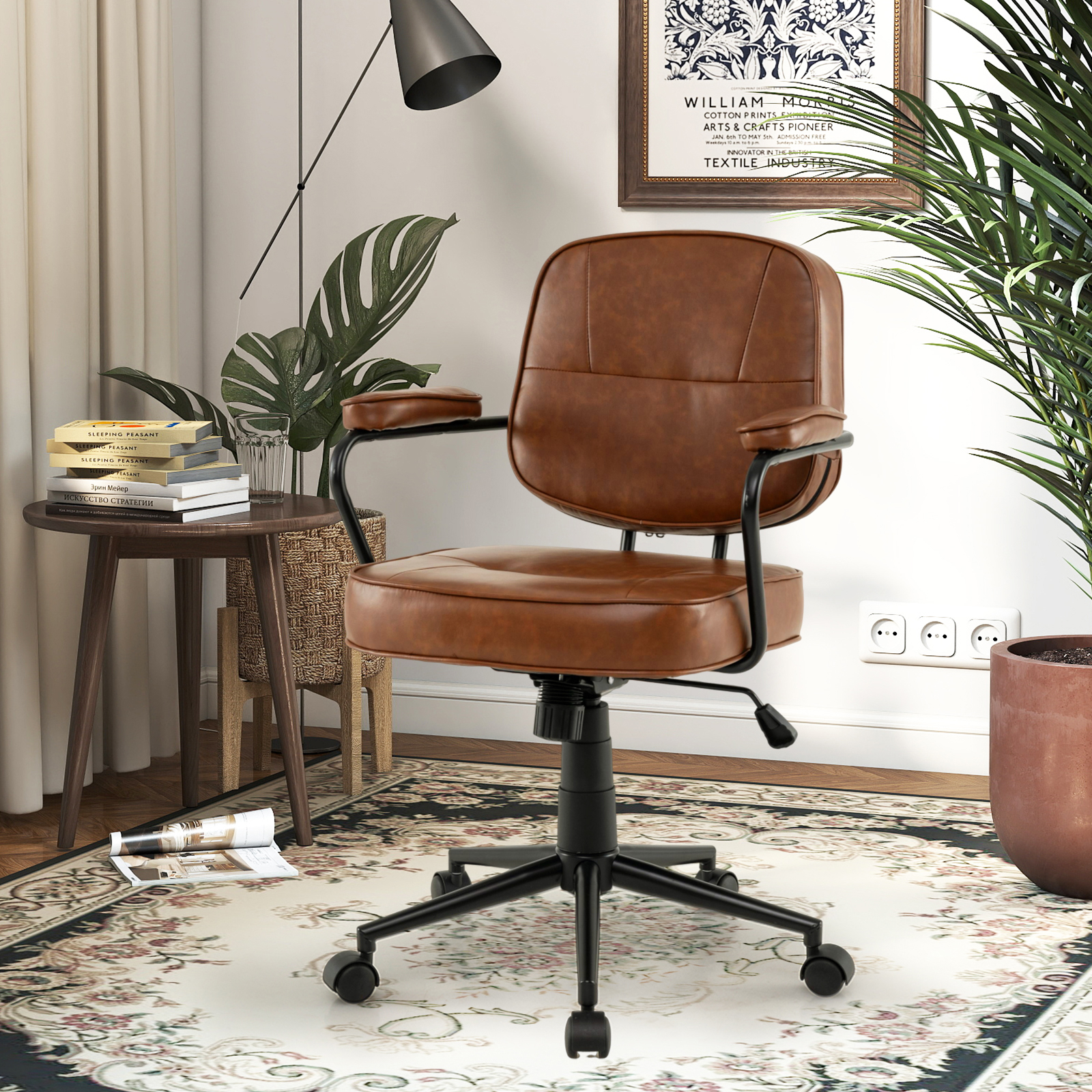 Similicuir Office Chair, Modern Upholstered Chair With Upholstered Armrests, Height Adjustable Swivel Chair