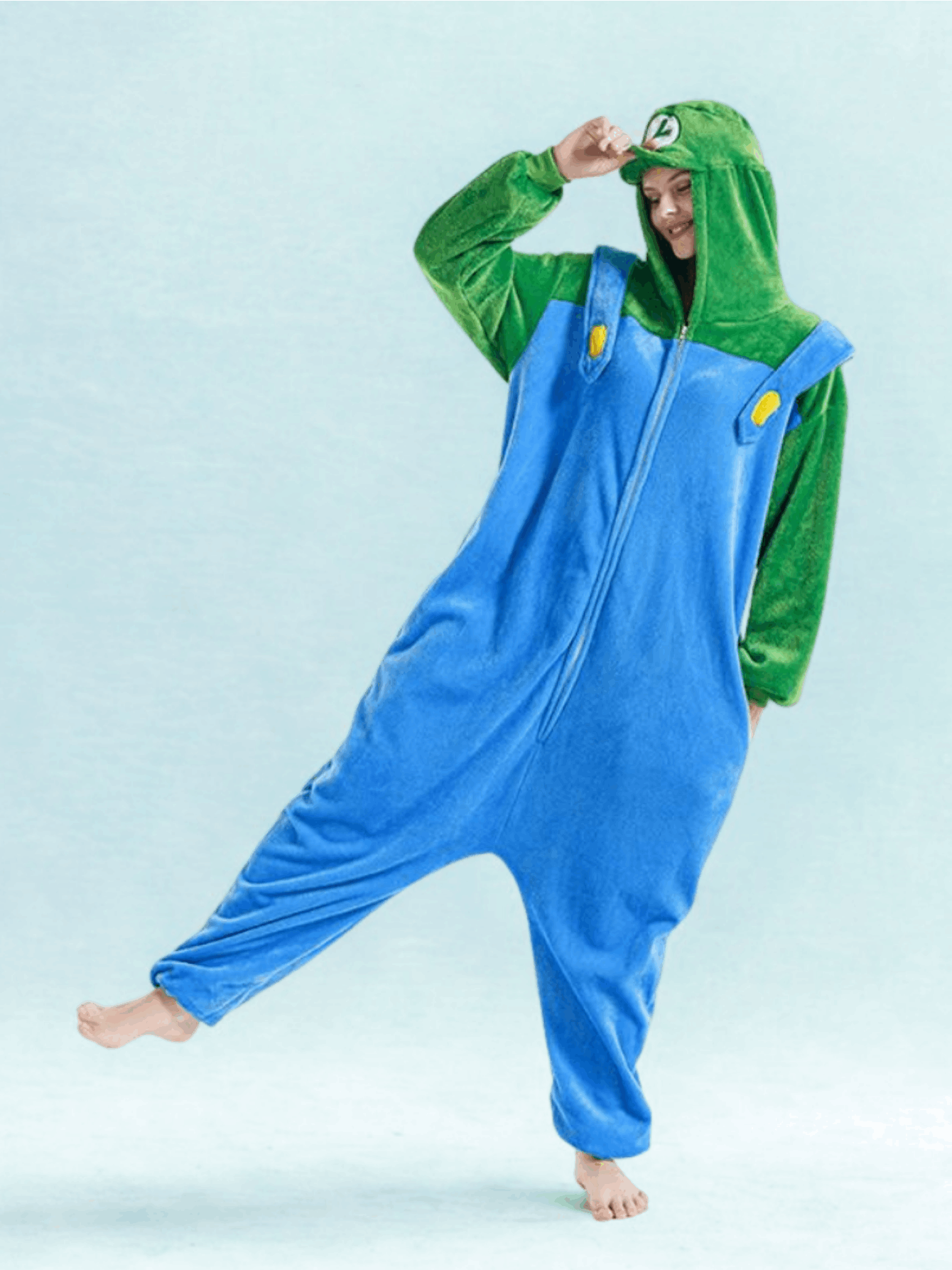 Plus Mario Luigi Kigurumi Kostuum met Capuchon en Zakken voor Nerd Hunters