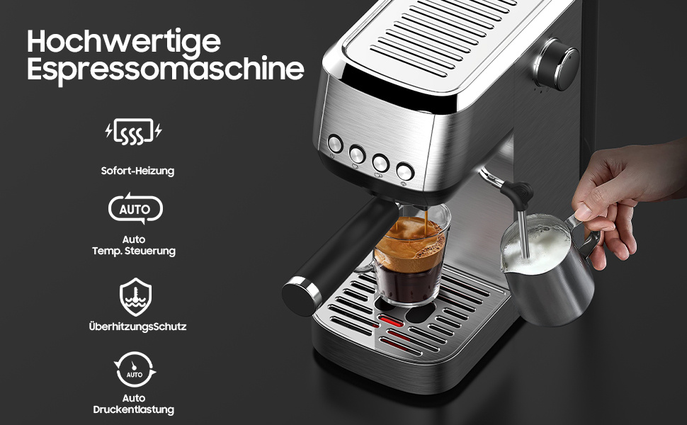 Espresso Machine with 20-Bar Italian Pump – Professional Stainless Steel Design, Classic