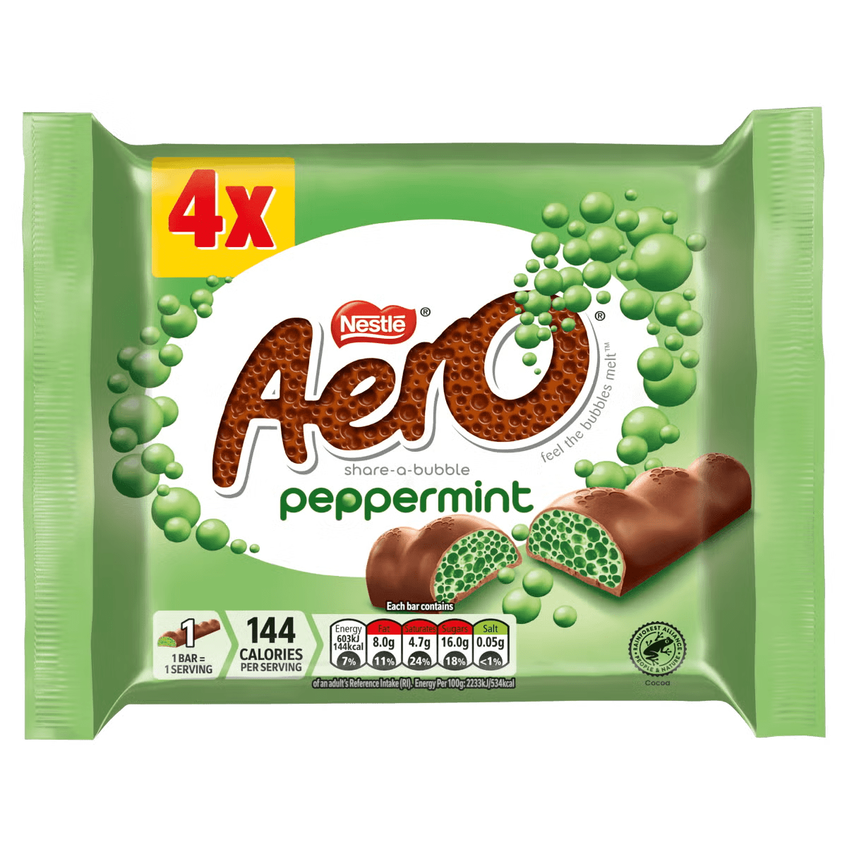 TEMU Nestle - Aero Bubbly Peppermint Chocolate Bar 4 Pack Multipack - 4 X 27g Bars - 108g Total - Gift Idea - Festive Treats - Christmas Stocking