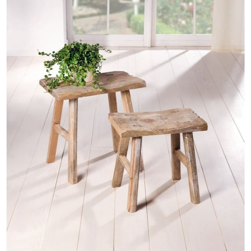 E-shop 2 Holz-Hocker "Rustikal" im klassischen Stil, Blumenständer, Blumenhocker, Gartendeko, Sitzhocker, Fußhocker