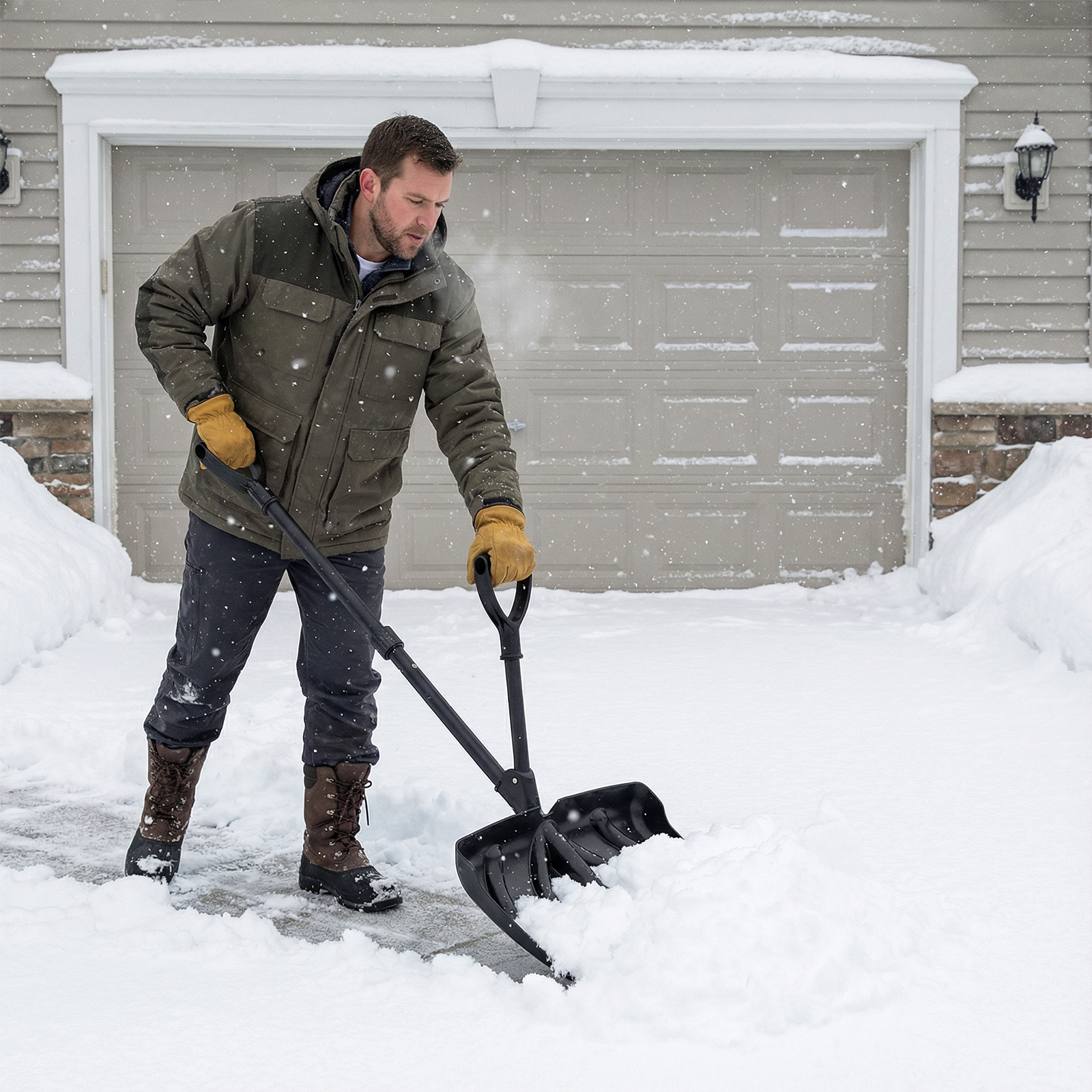 Image of 53" Detachable Snow Shovel, With Assist Handle, 18" Wide Blade, Aluminum Wear Strip, D-shaped Grip